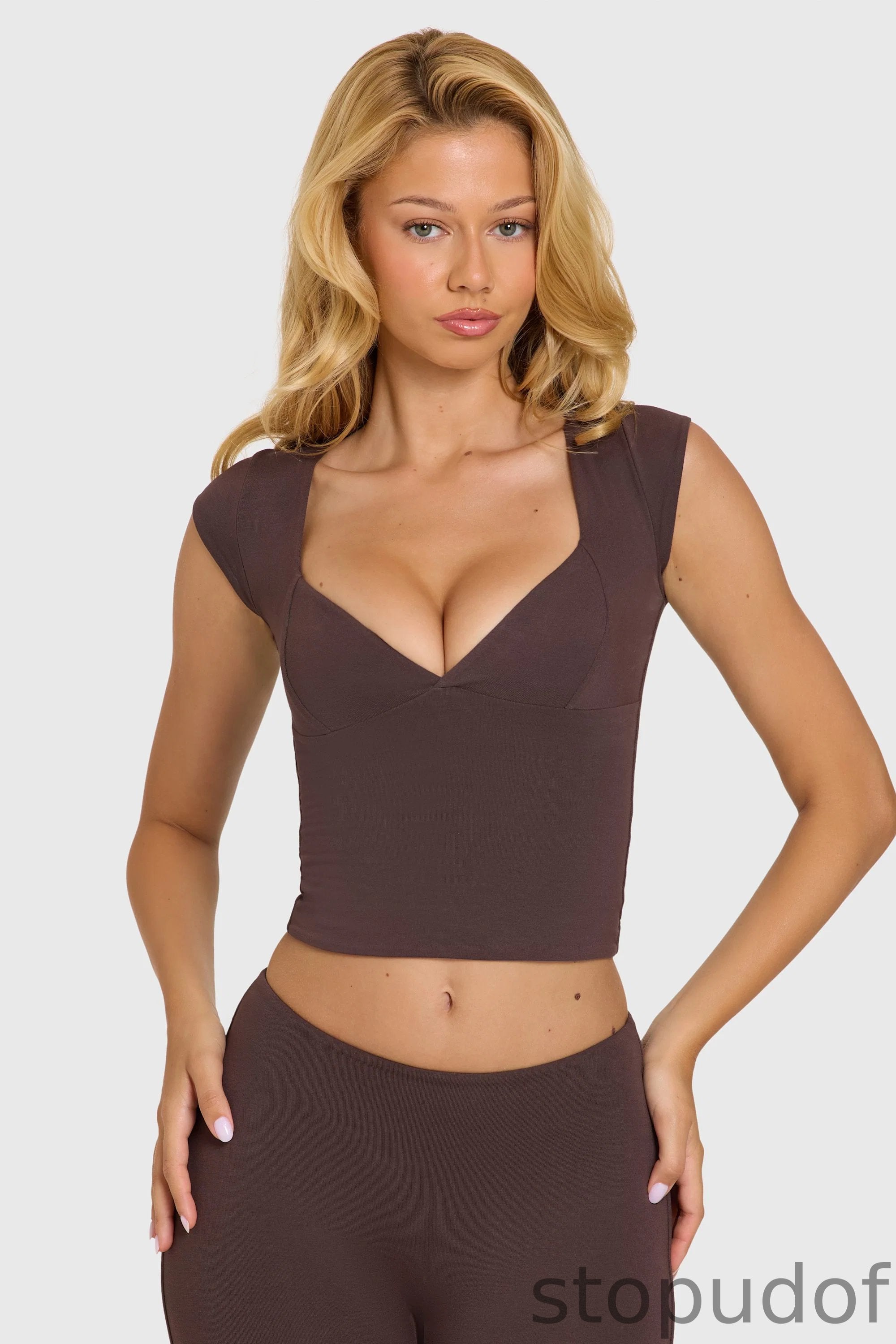 Modal Cap-Sleeve Top in Chocolate