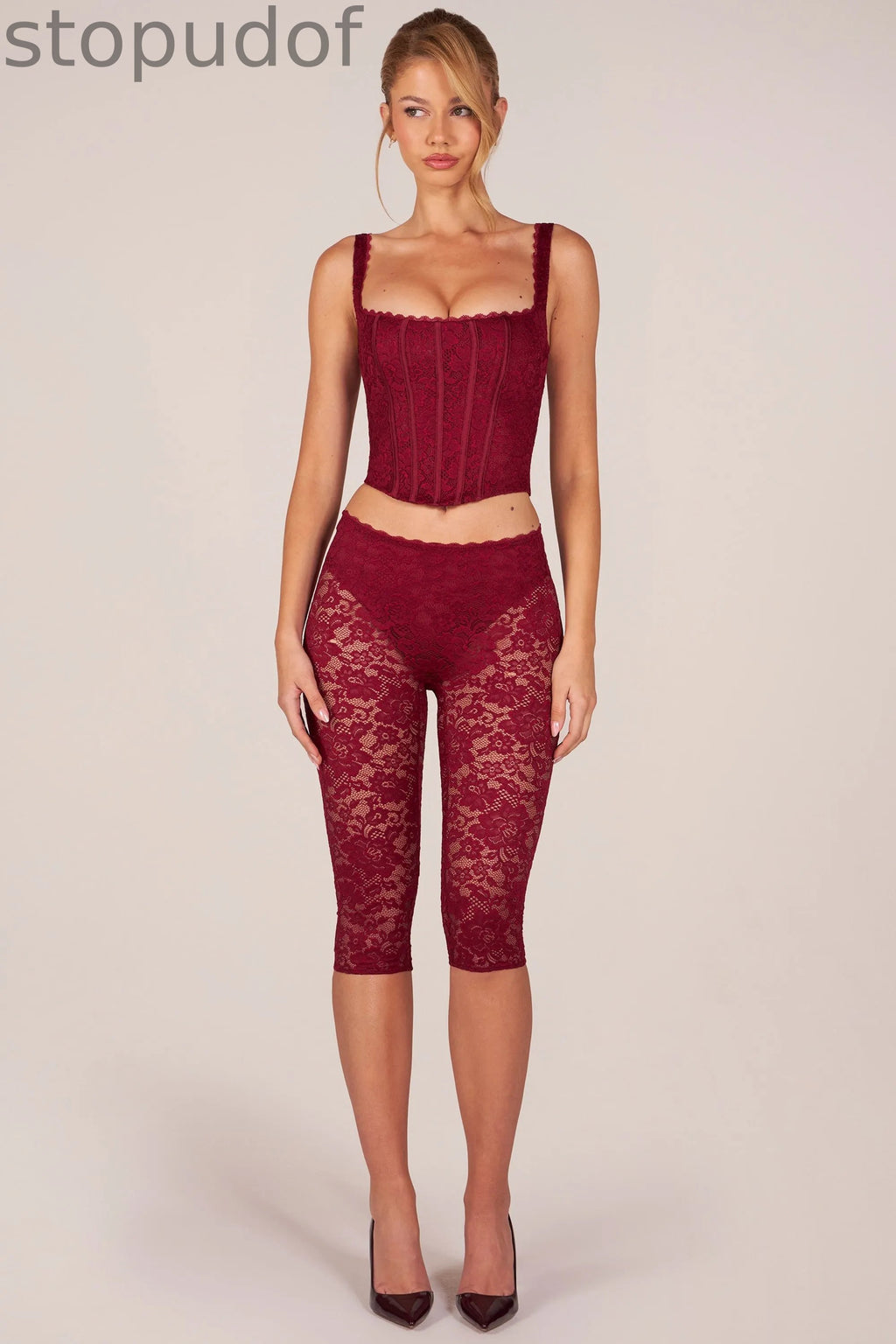 Laced Capri Trousers  in Cherry Red