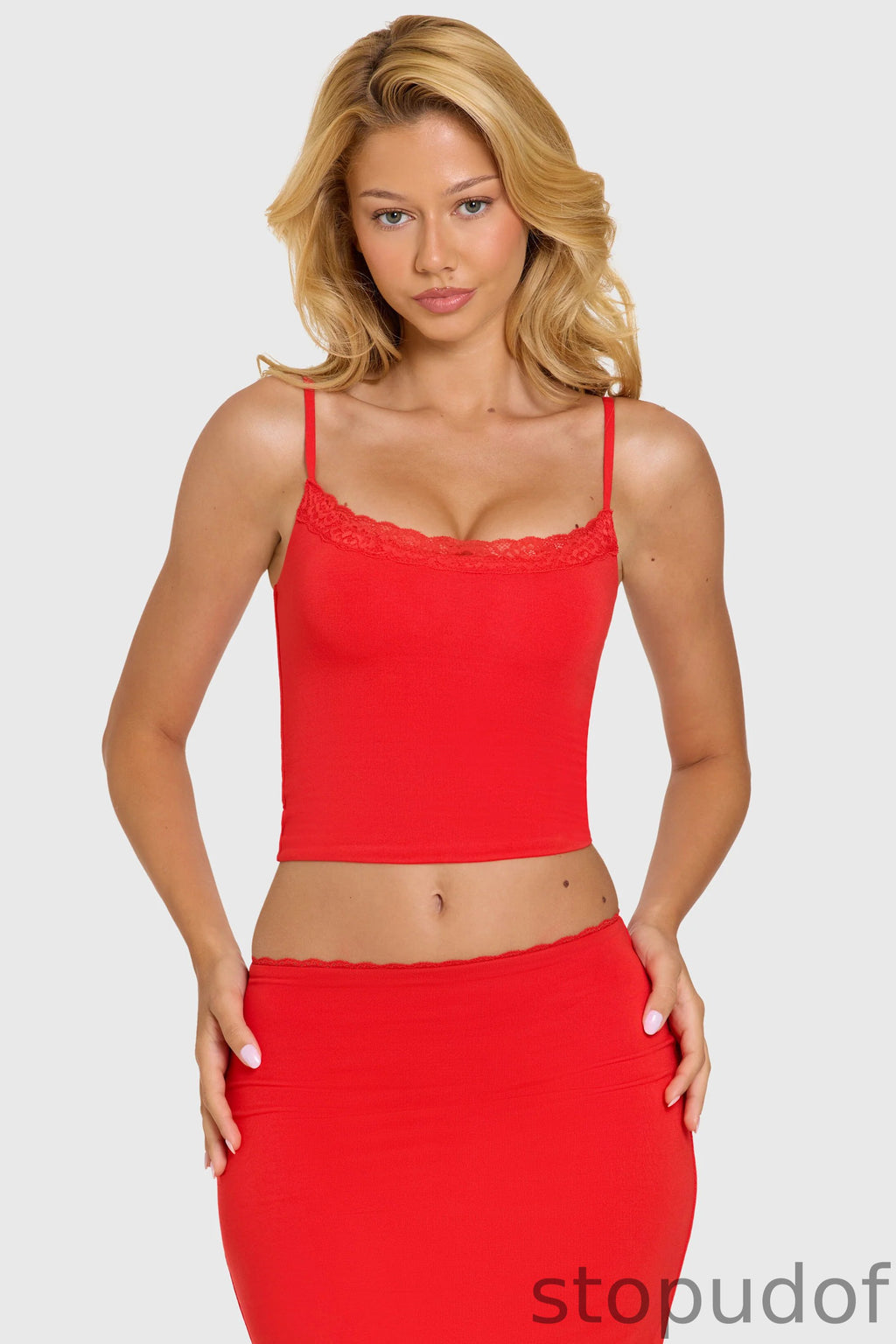 Modal Lace-Trim Top in Cherry