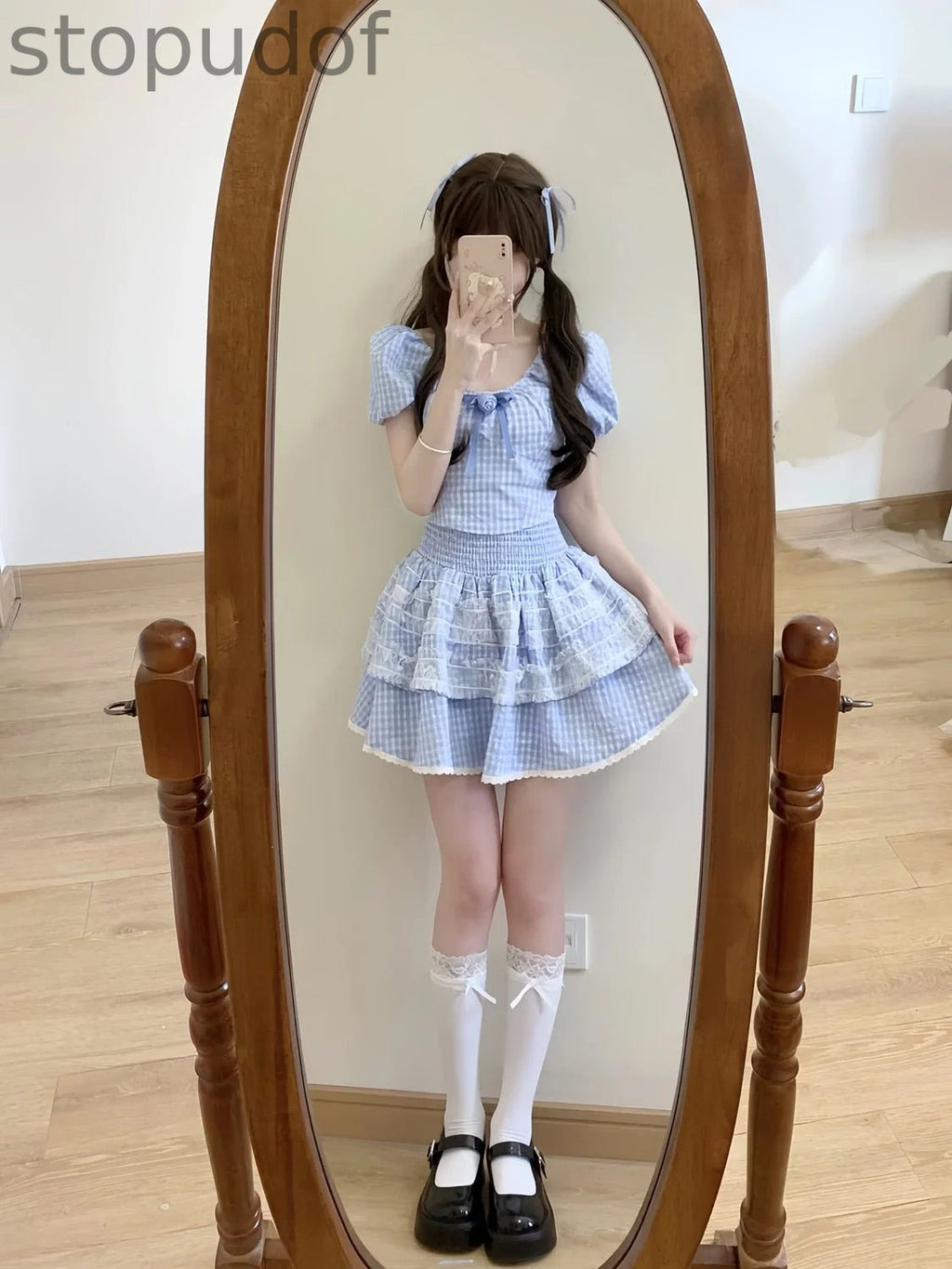 Blue Plaid Babydoll Outfit Set