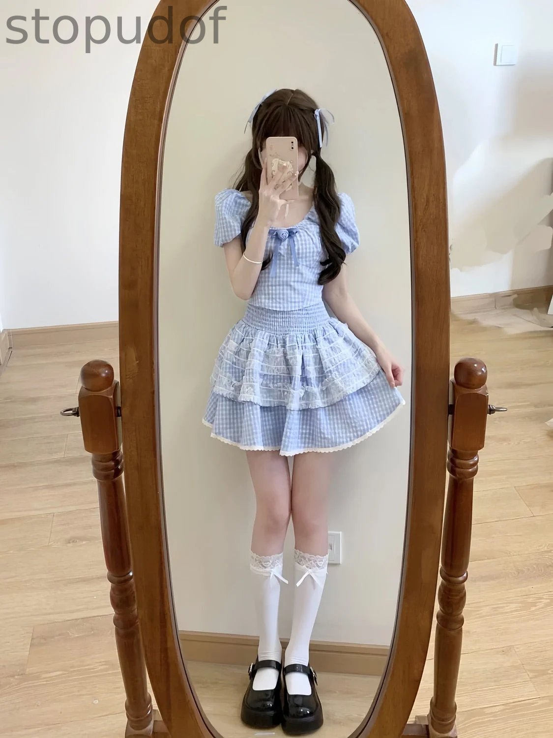 Blue Plaid Babydoll Outfit Set