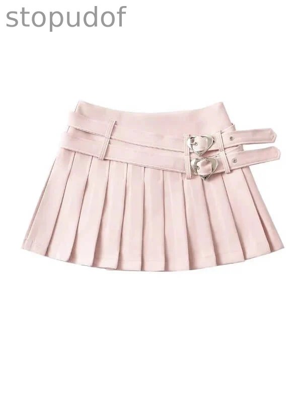Heart Buckle Pleated Skirt