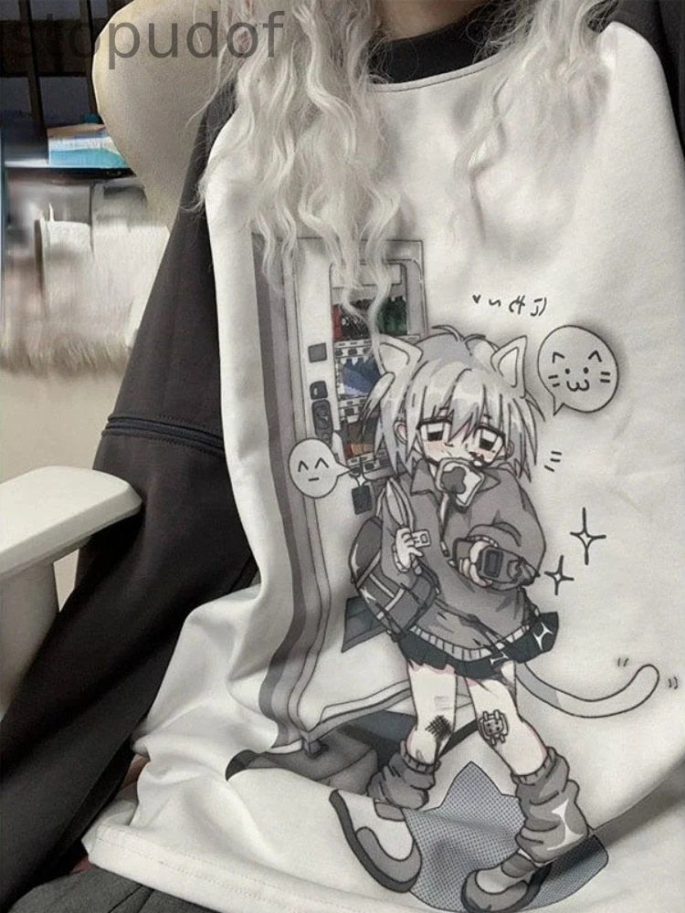Grey Neko Girl Detachable Sleeve Tee