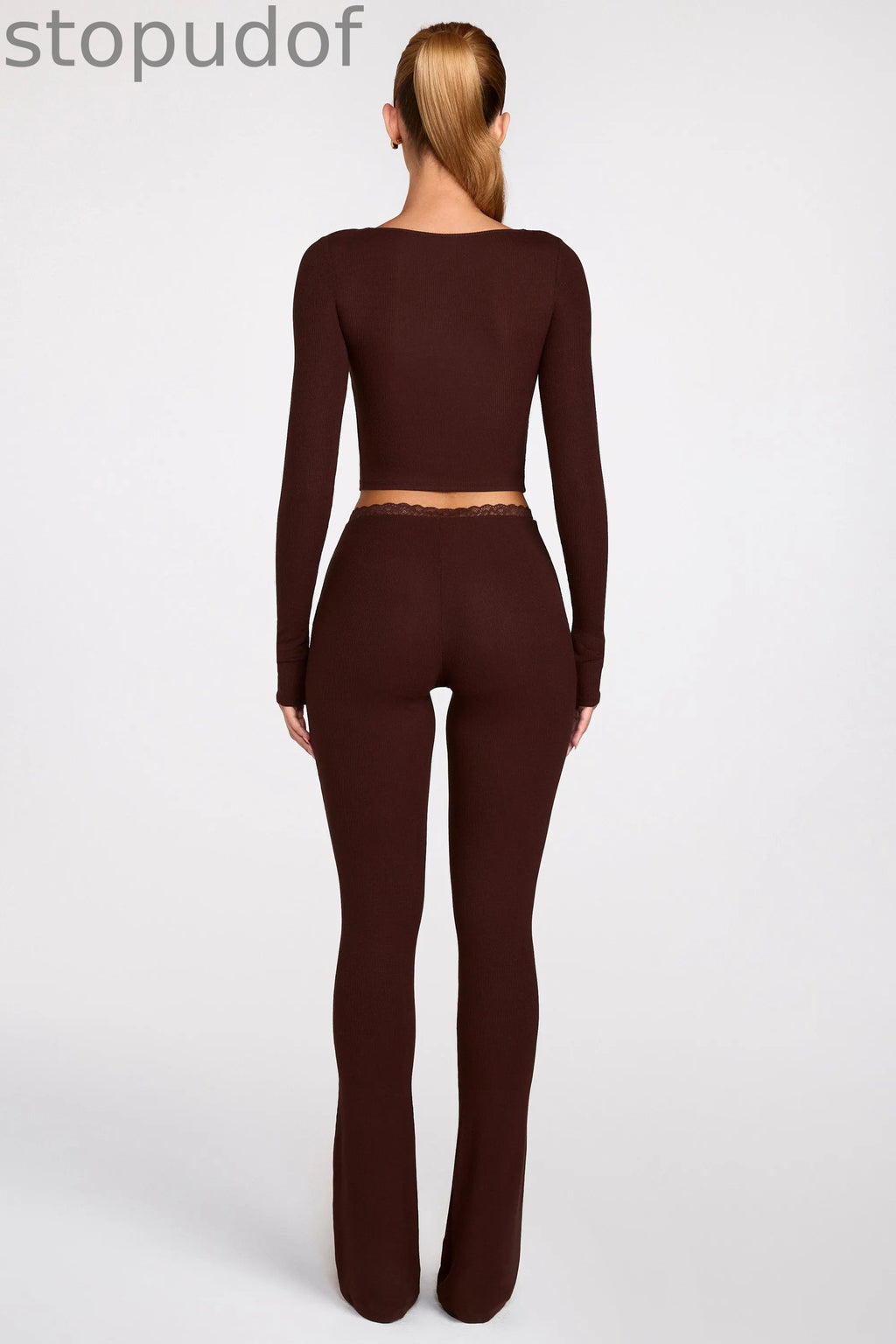 Modal Mid-Rise Flared Trousers in Chocolate Brown