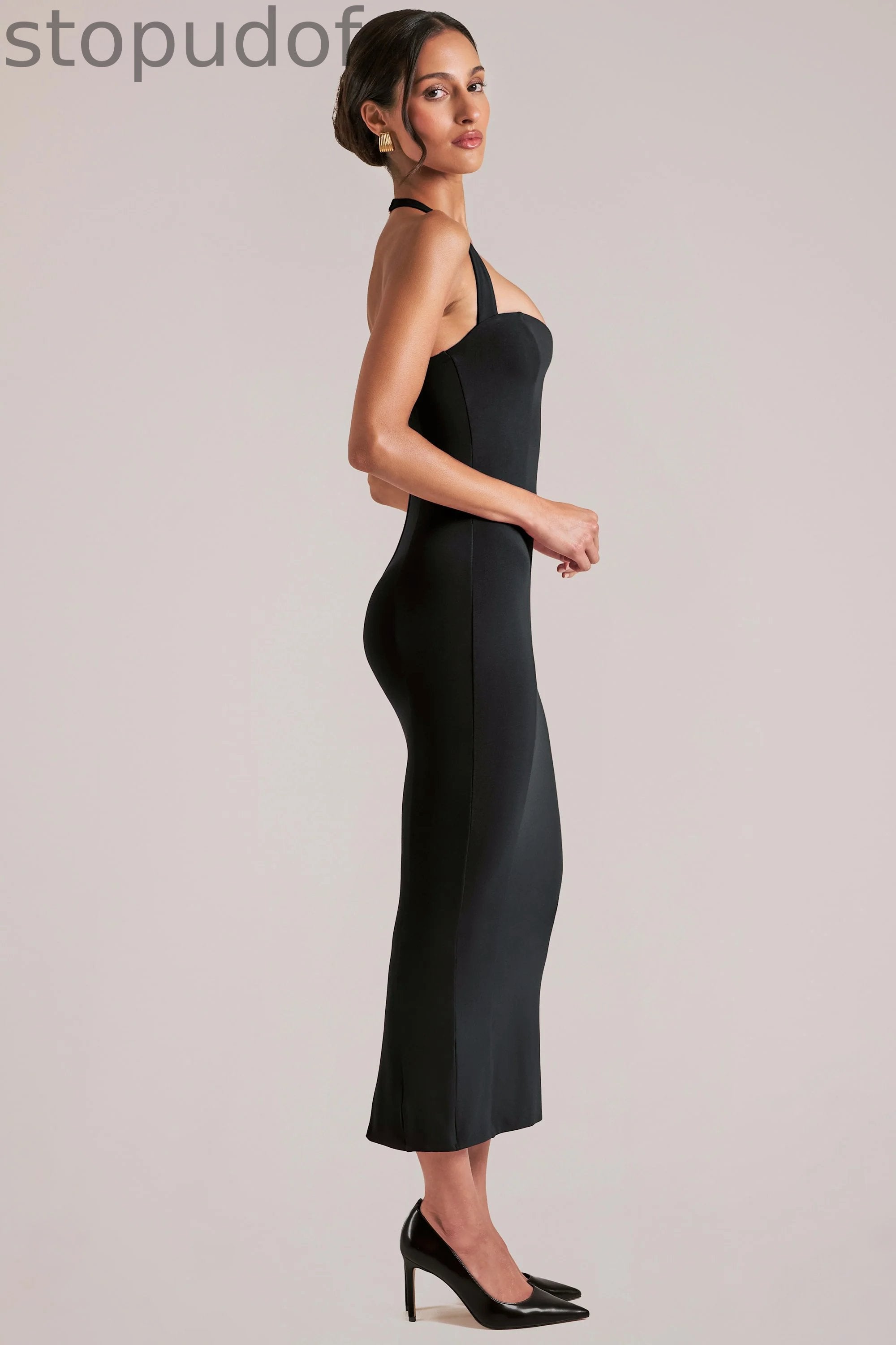 Halterneck Midaxi Dress in Black