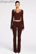 Modal Mid-Rise Flared Trousers in Chocolate Brown