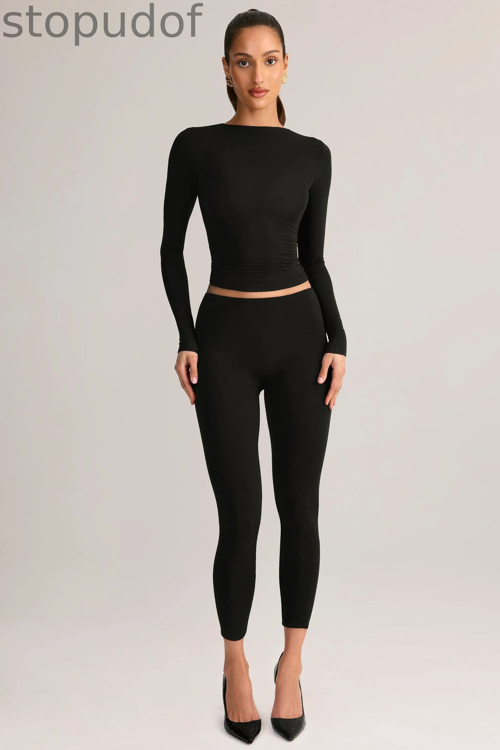 Modal Mid-Rise Cropped Leggings in Black