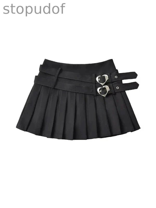 Heart Buckle Pleated Skirt
