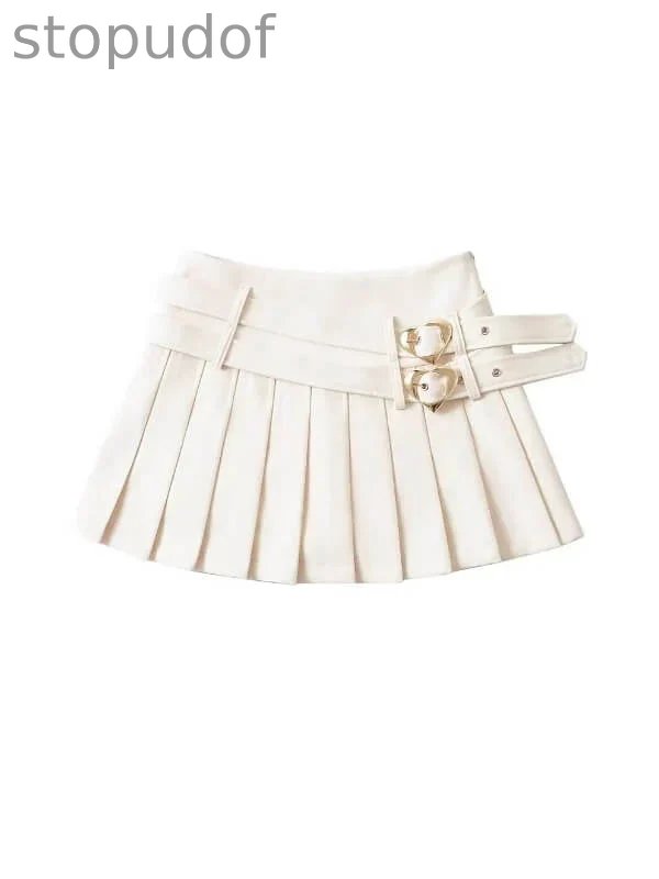 Heart Buckle Pleated Skirt