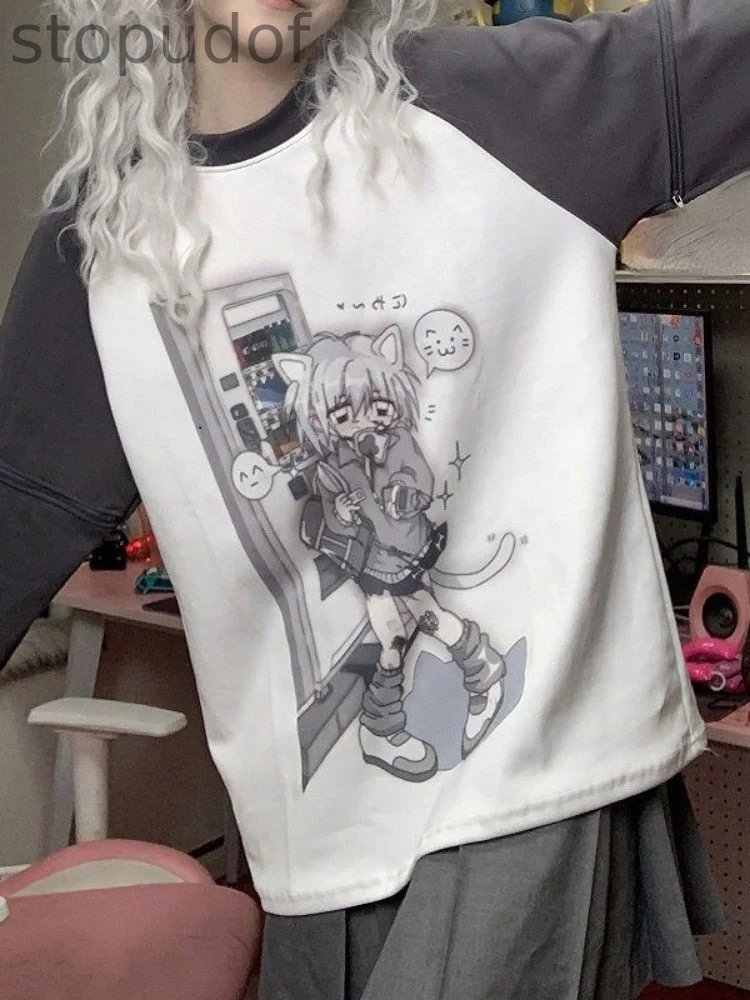 Grey Neko Girl Detachable Sleeve Tee