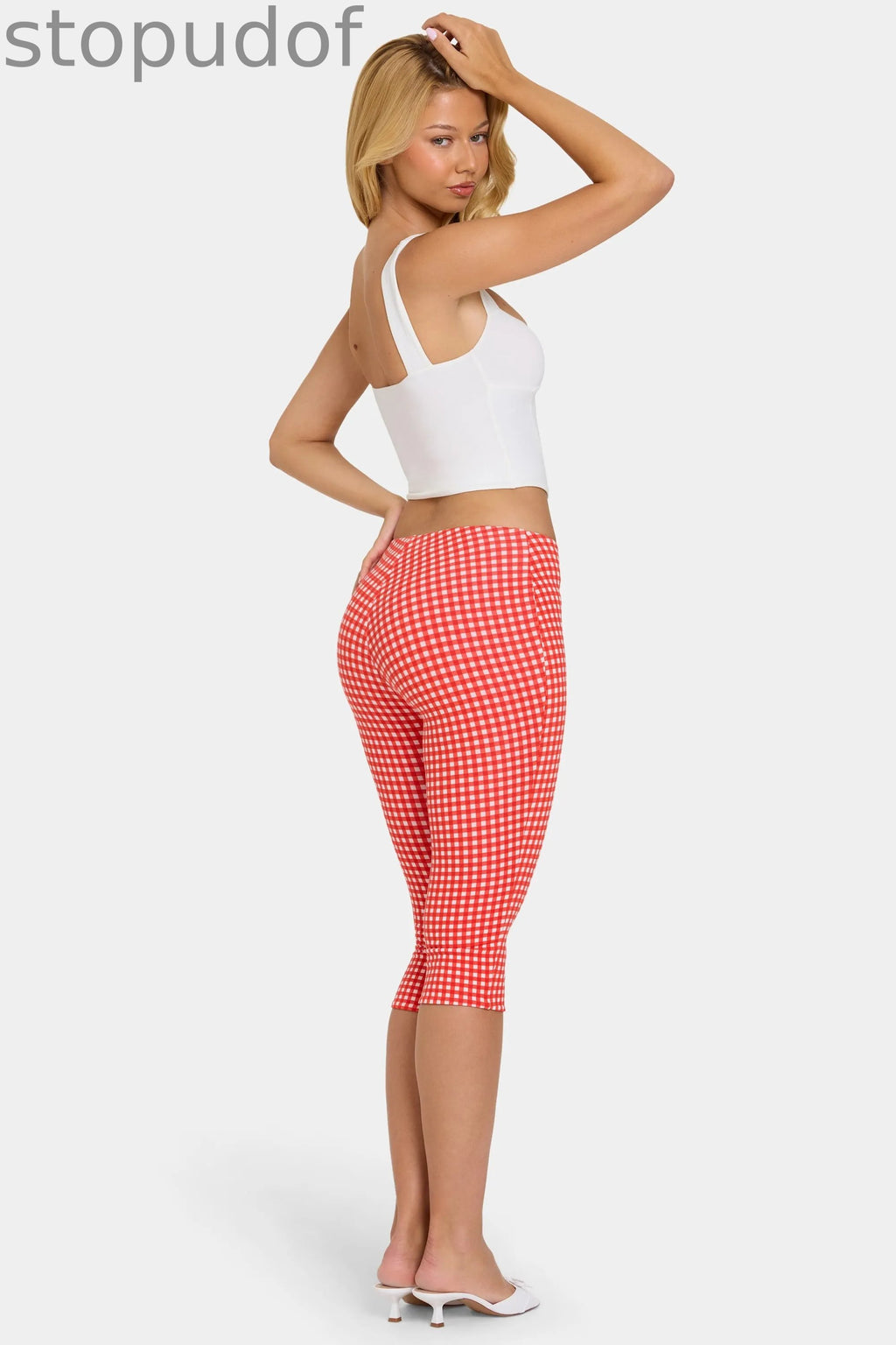 Modal Capri Leggings in Red Gingham