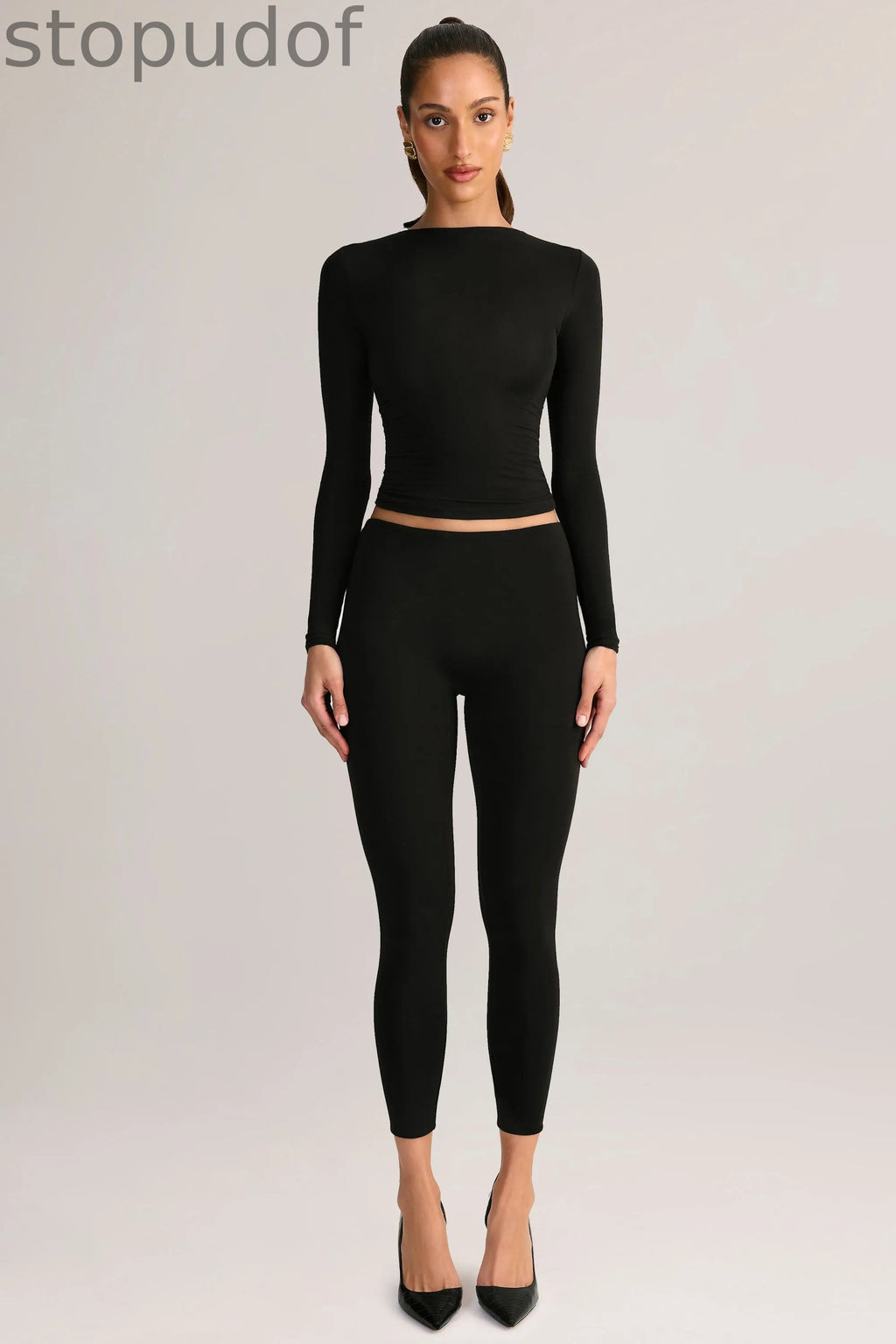 Modal Mid-Rise Cropped Leggings in Black