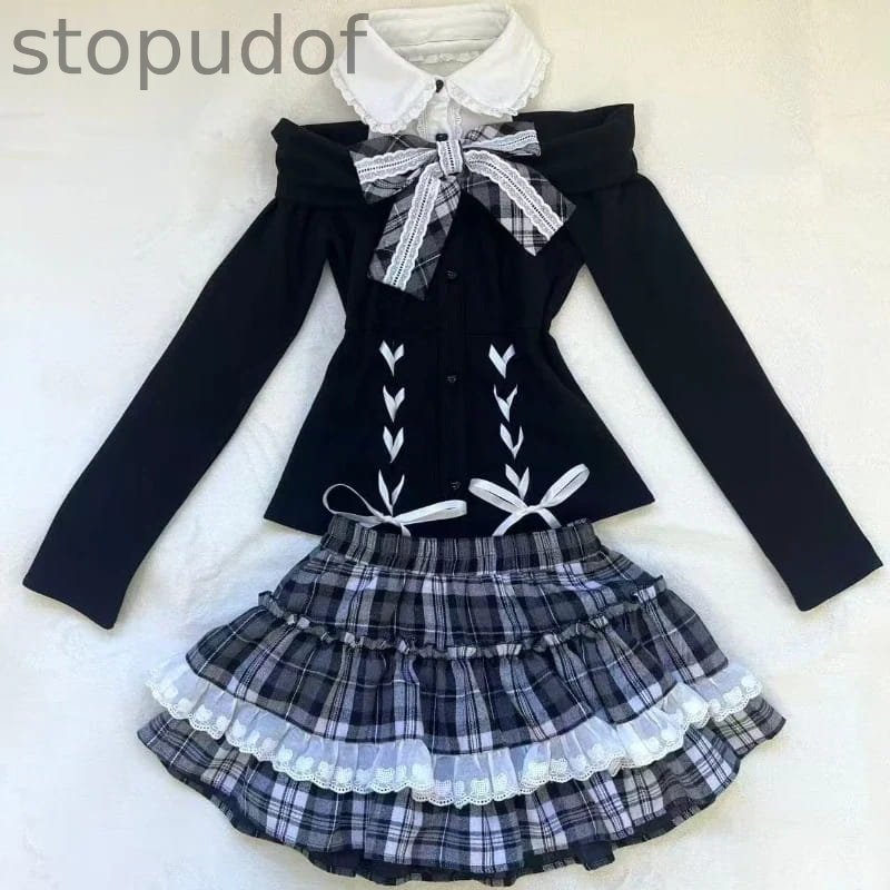 Gothic Plaid Top & Skirt Outfit Set