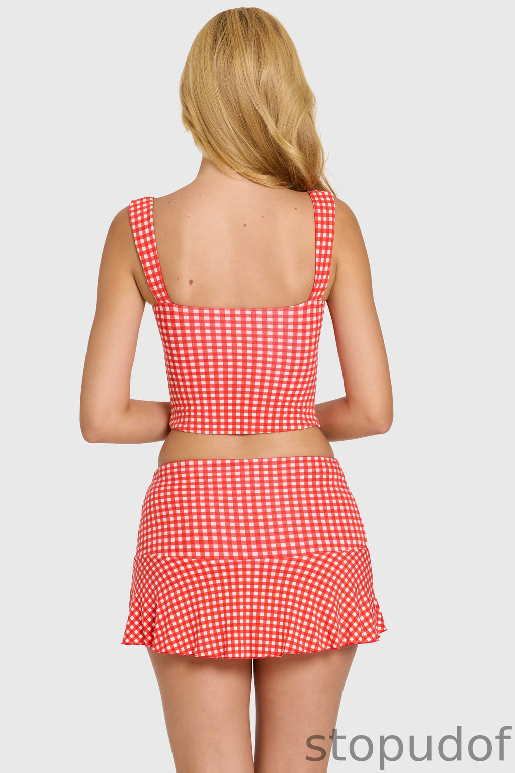 Modal Ruched Bust Top in Red Gingham