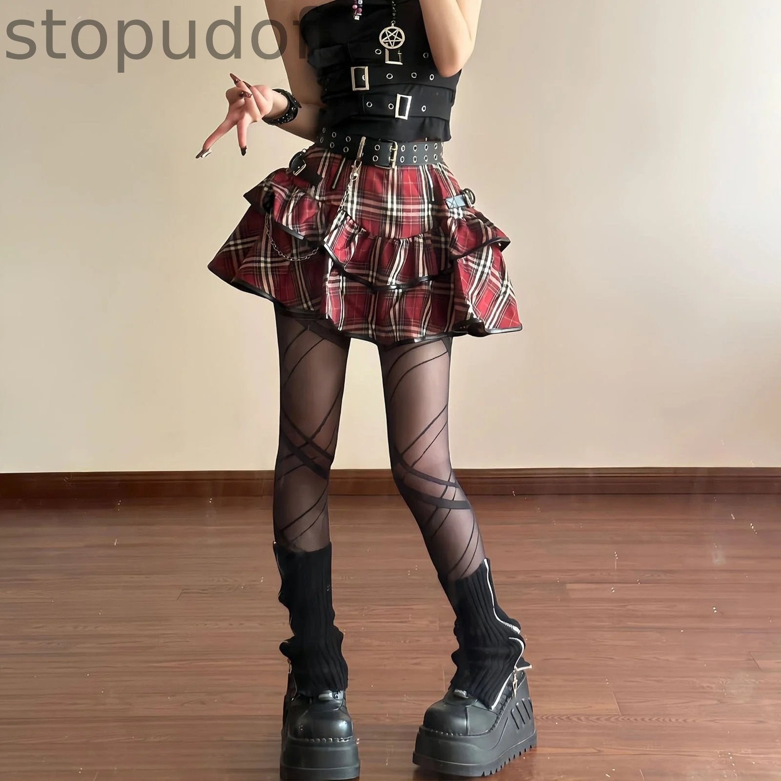 Tartan Red Plaid Goth Skirt