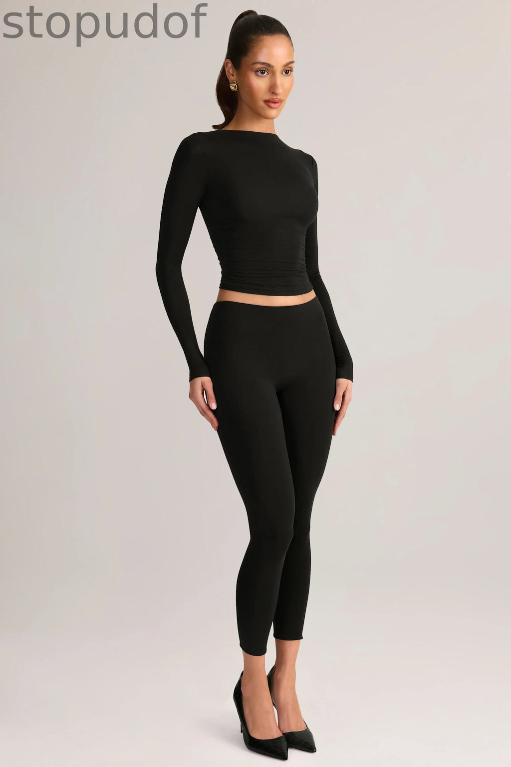 Modal Mid-Rise Cropped Leggings in Black
