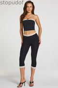 Modal Lace-Trim Mid-Rise Capri Leggings in Black