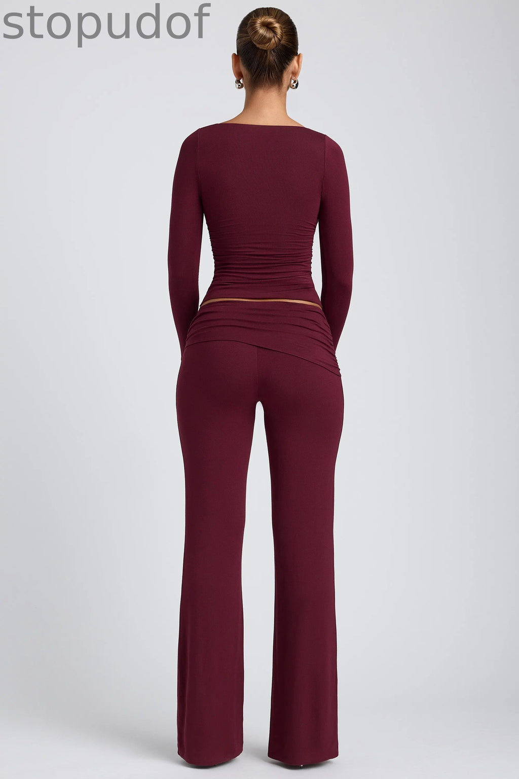 Modal Ruched Long-Sleeve Top in Plum