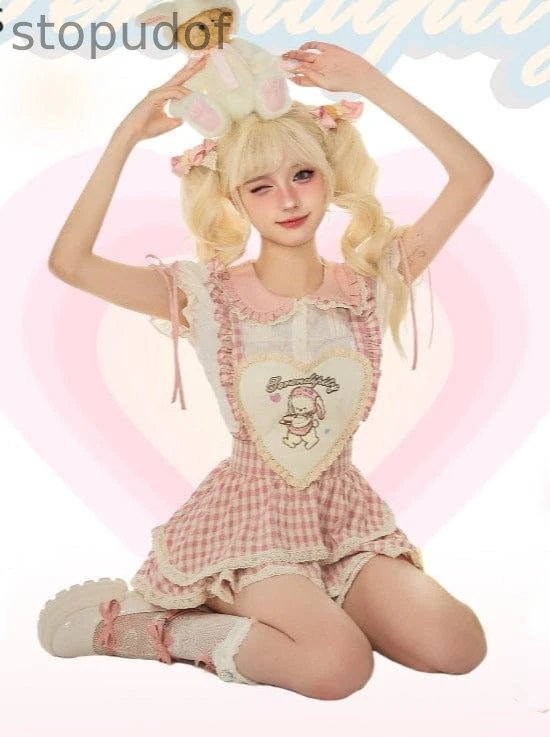 Serendipity Pink Gingham Bunny Outfit
