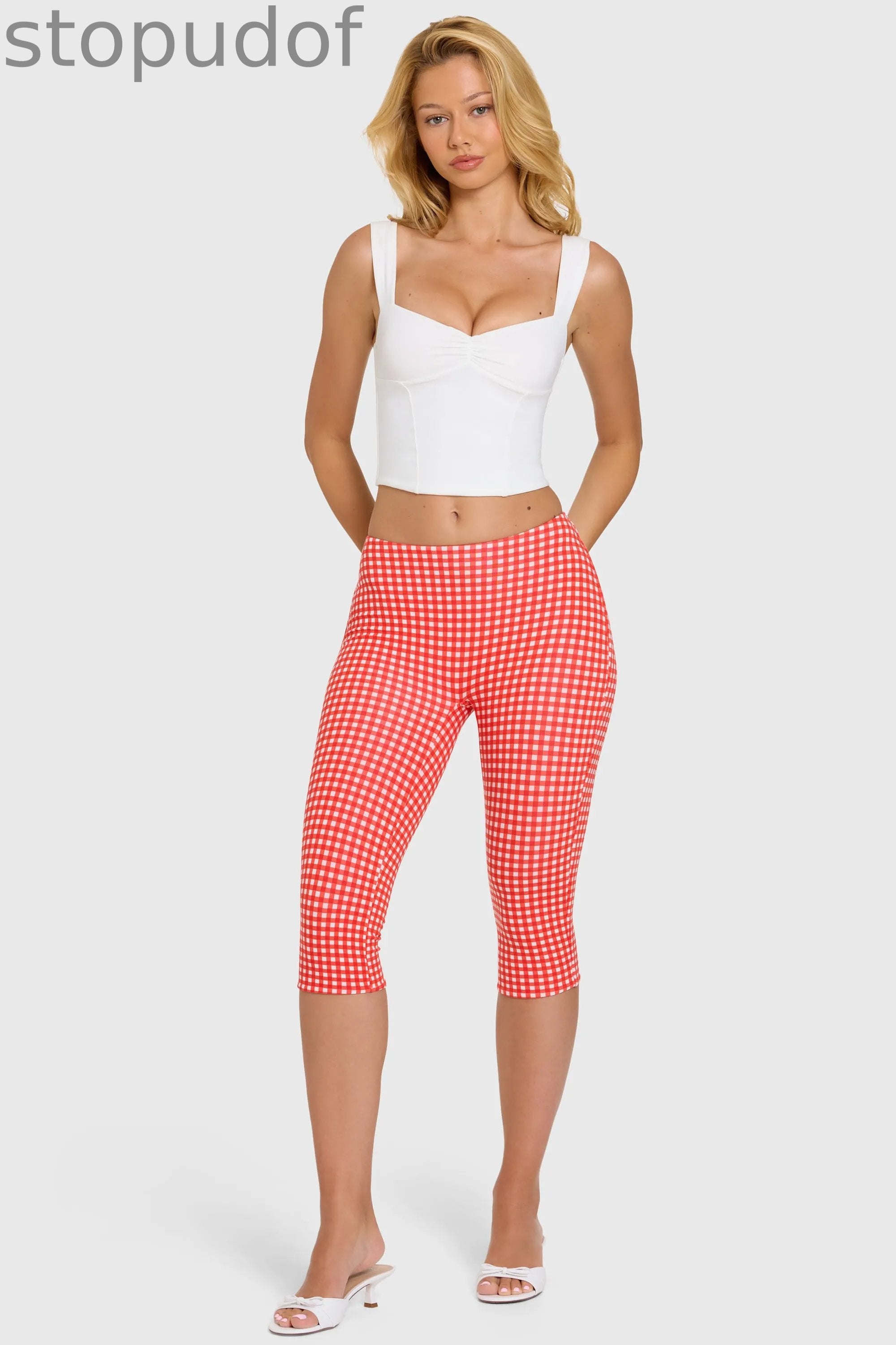 Modal Capri Leggings in Red Gingham