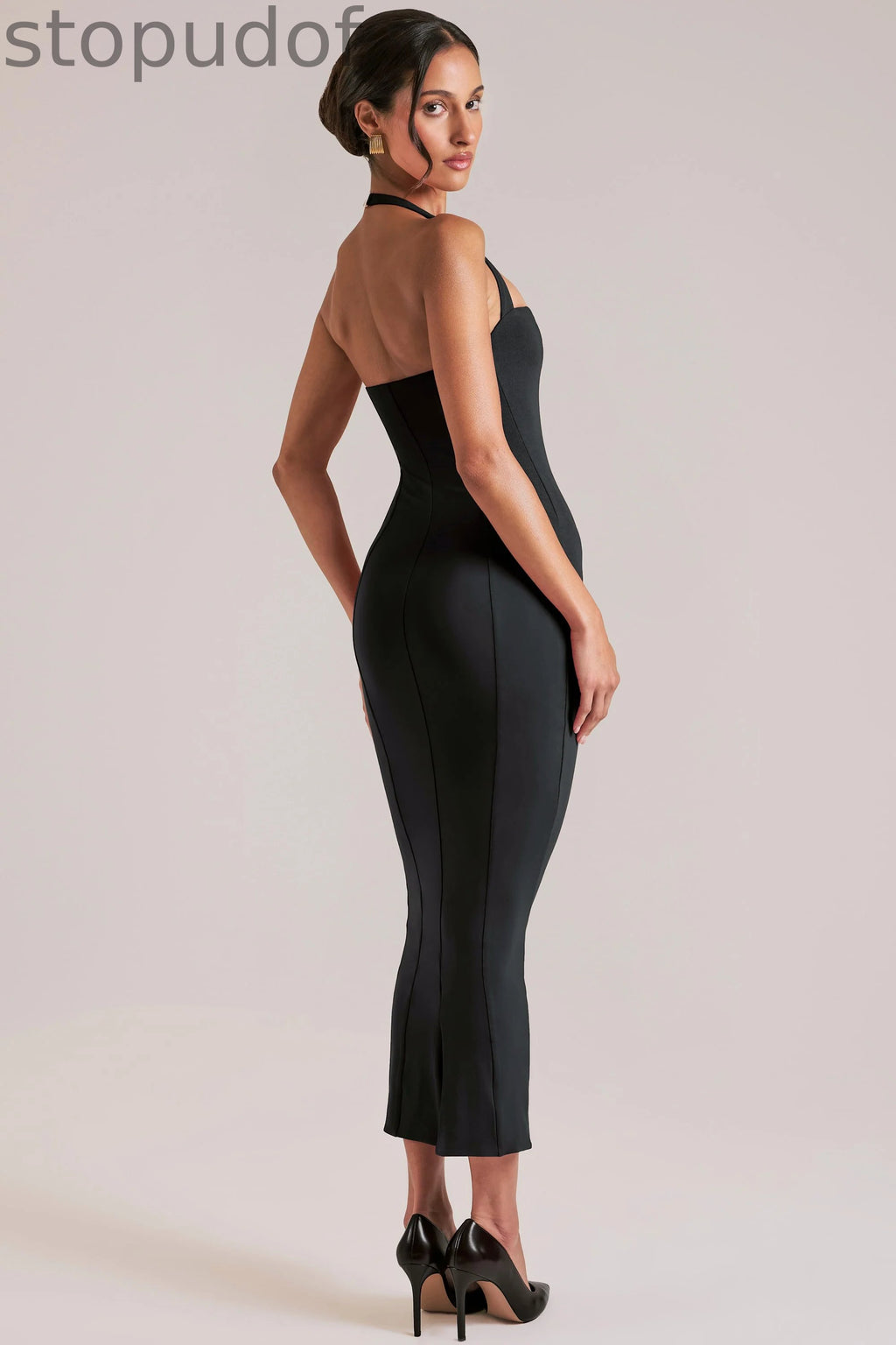 Halterneck Midaxi Dress in Black