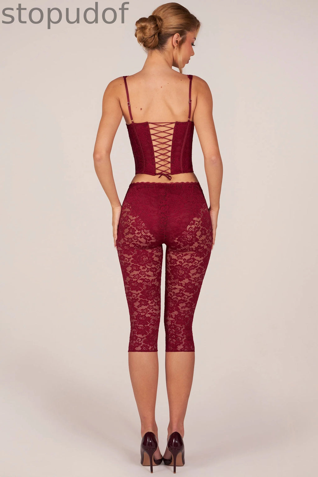 Laced Capri Trousers  in Cherry Red