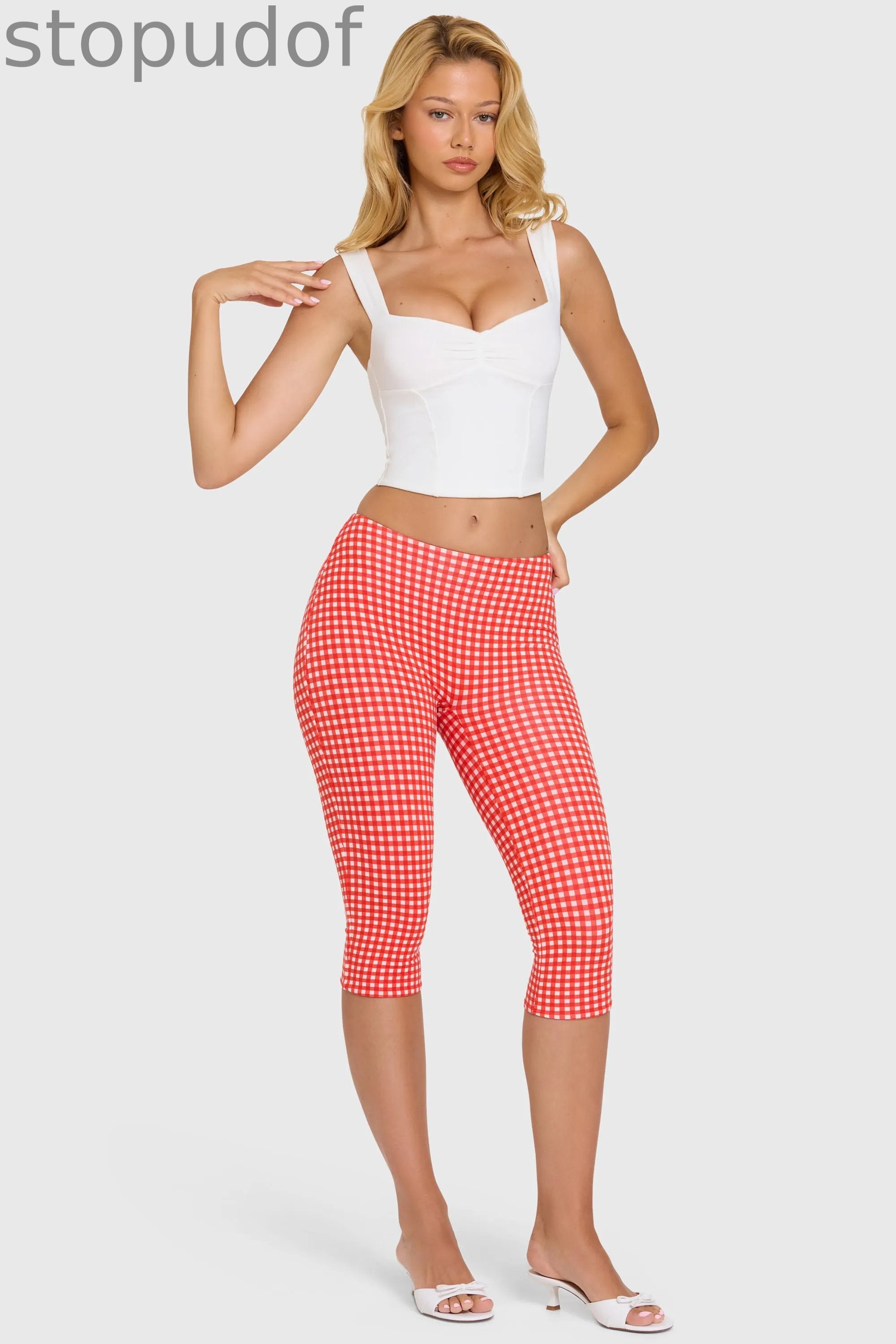 Modal Capri Leggings in Red Gingham
