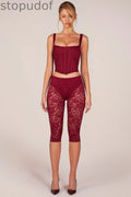 Laced Capri Trousers  in Cherry Red