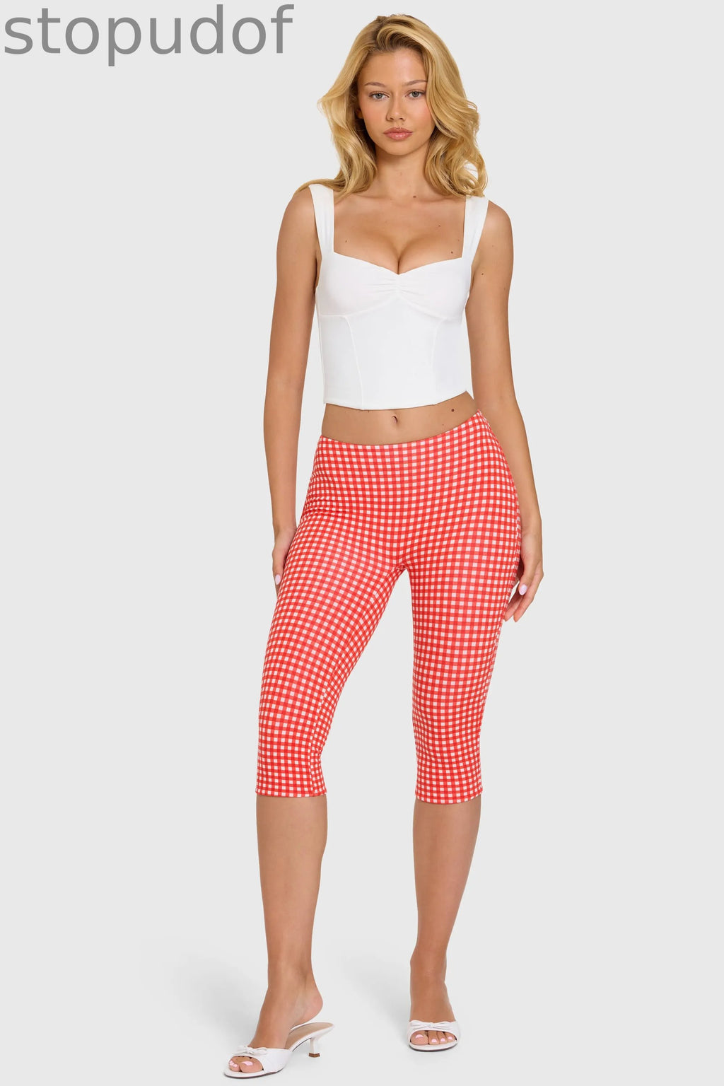 Modal Capri Leggings in Red Gingham