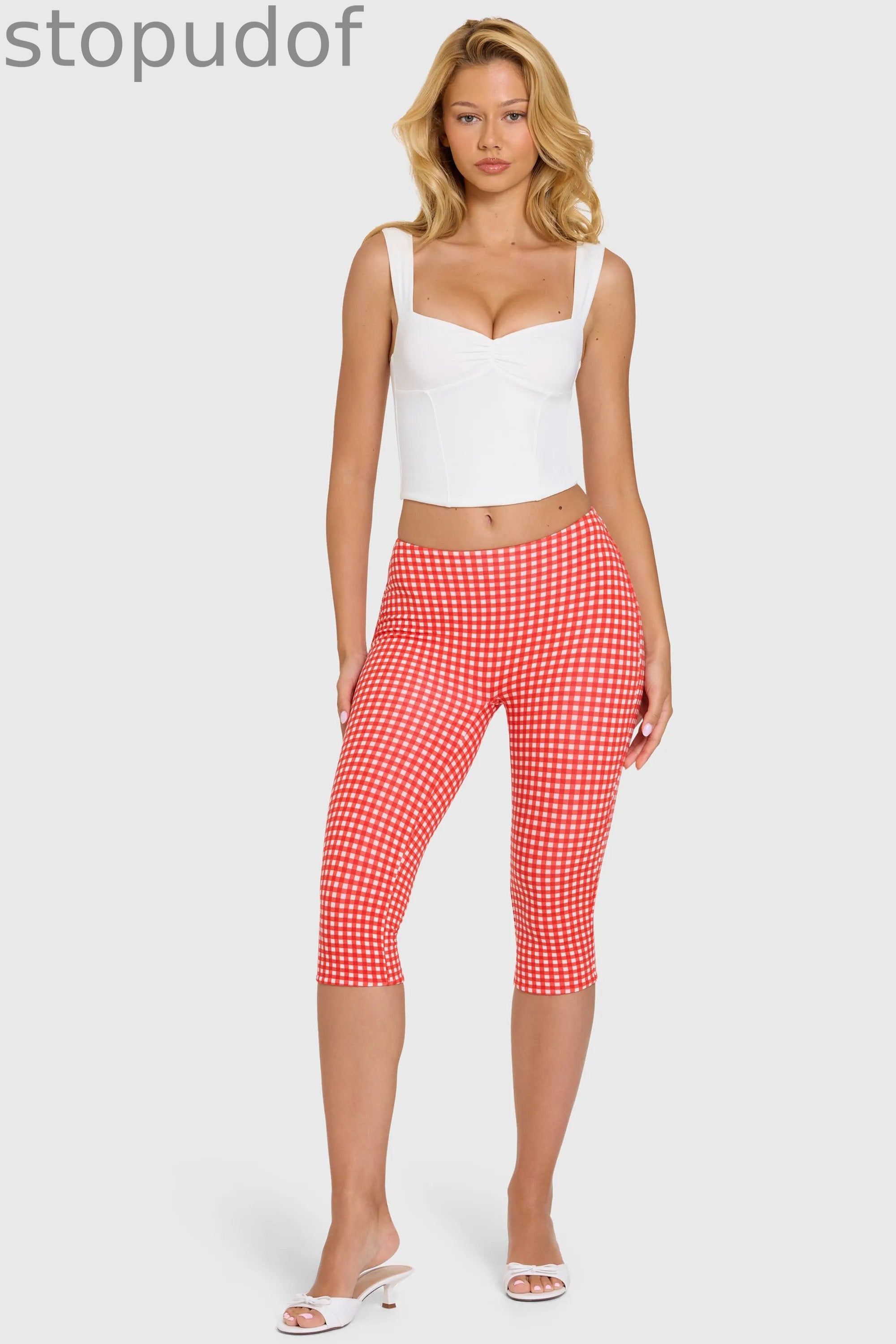 Modal Capri Leggings in Red Gingham