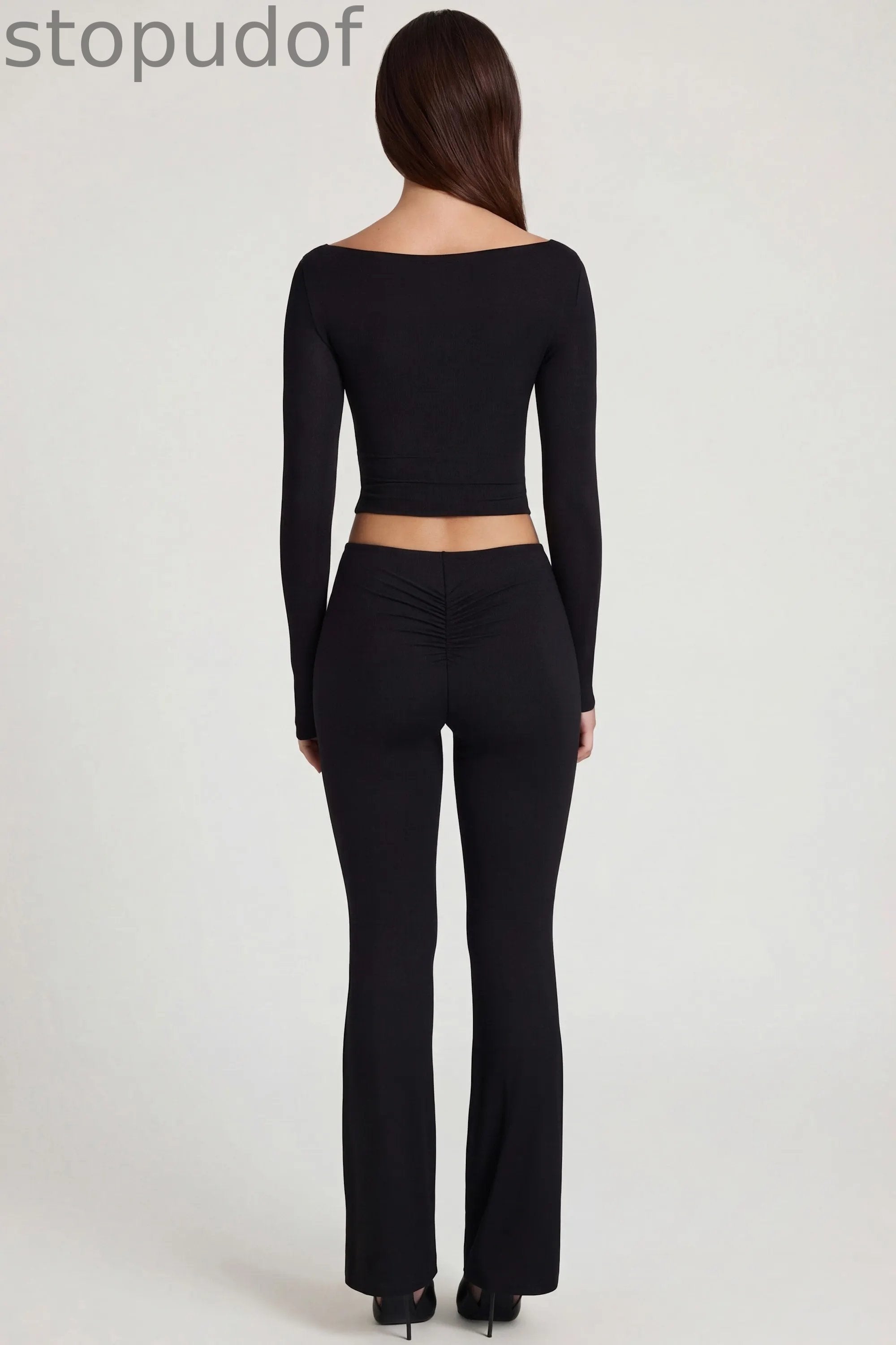 Modal Mid-Rise Flared Trousers in Black