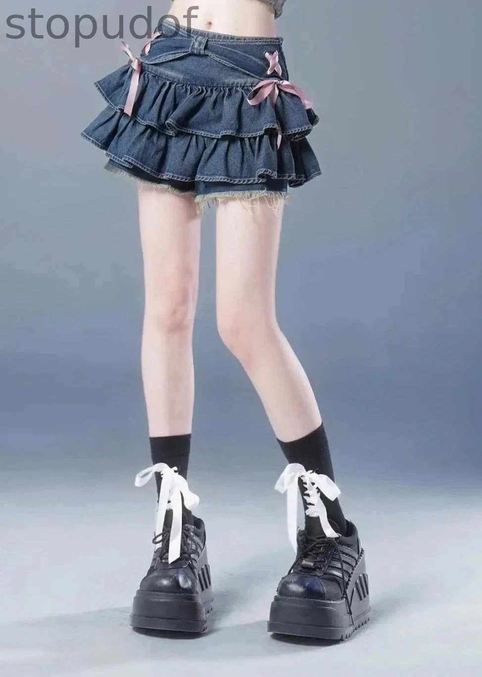 Y2K Ruffled Denim Mini Skirt