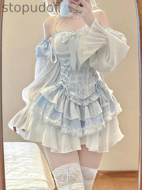 Blue Baby Doll Ruffled Outfit Set