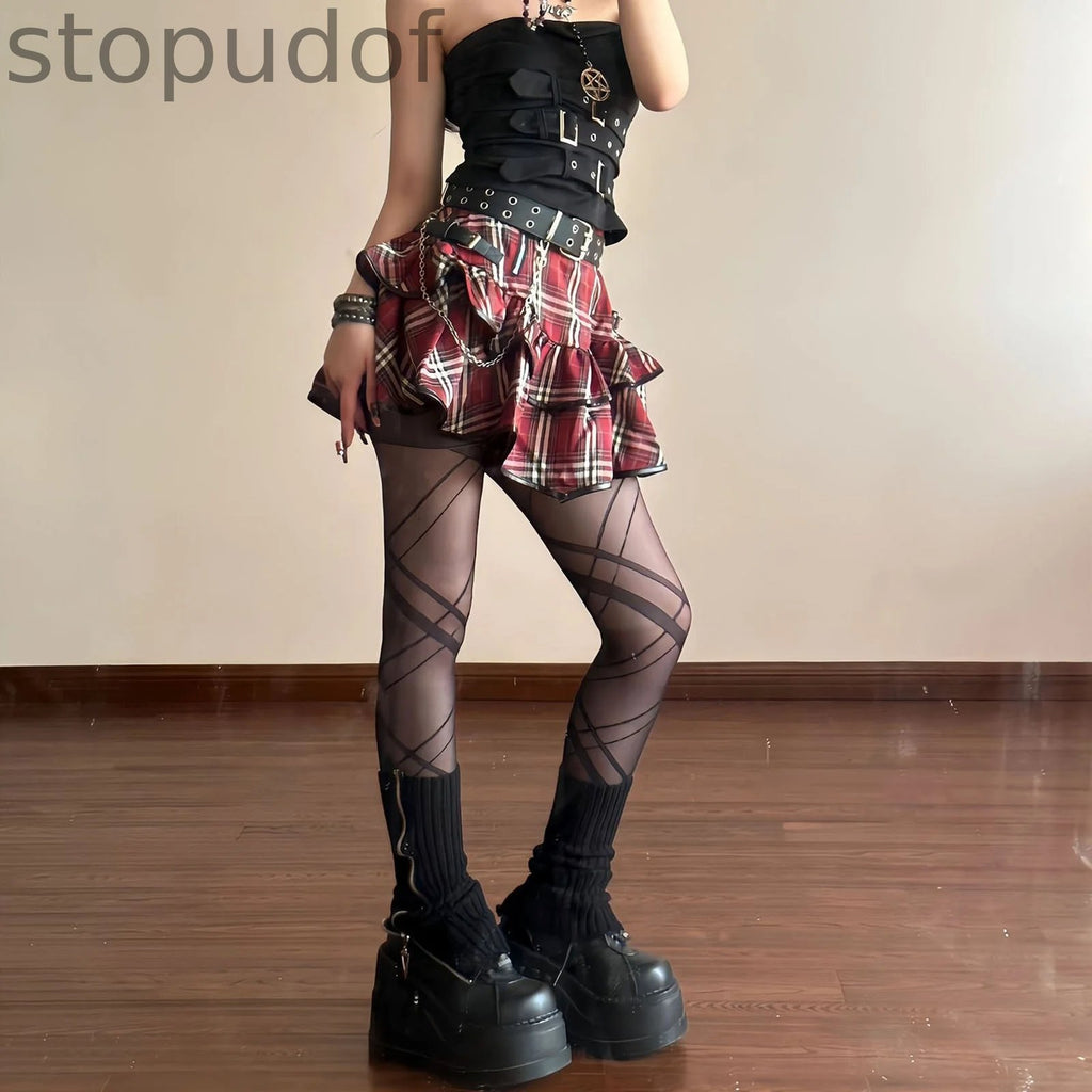 Tartan Red Plaid Goth Skirt