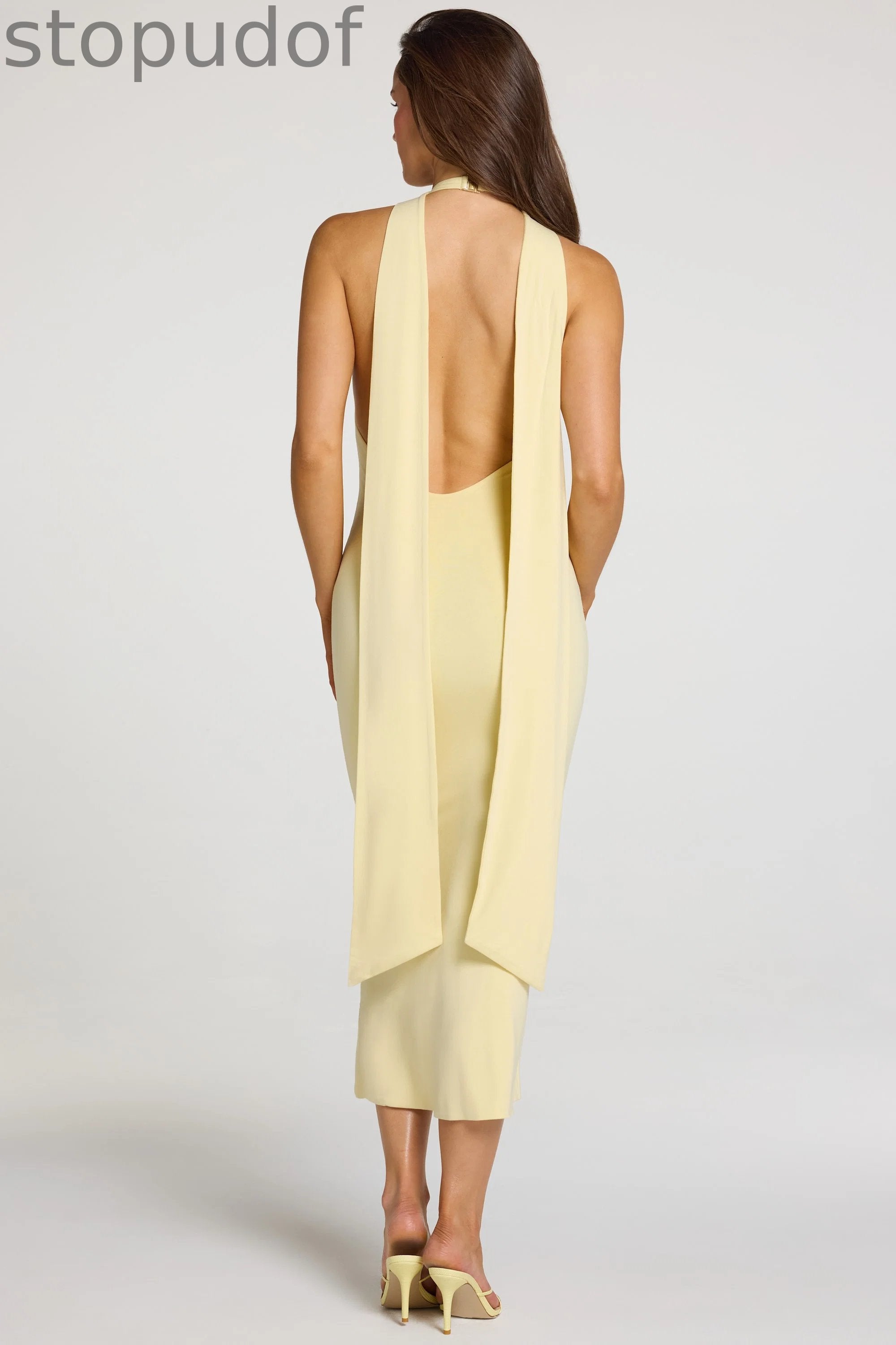 Modal Halterneck Midaxi Dress in Pastel Yellow