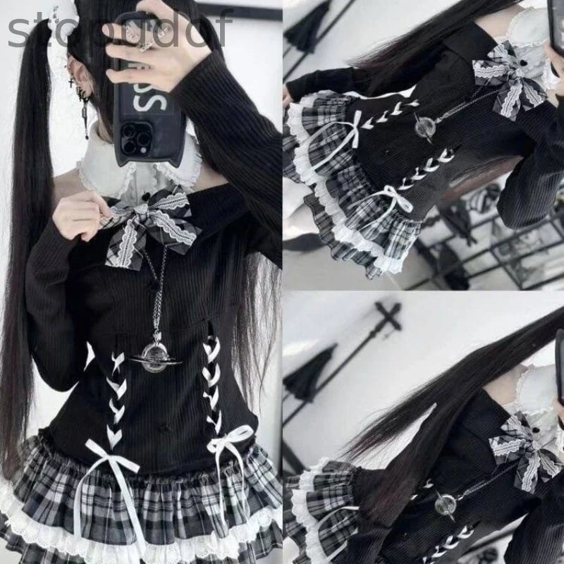 Gothic Plaid Top & Skirt Outfit Set
