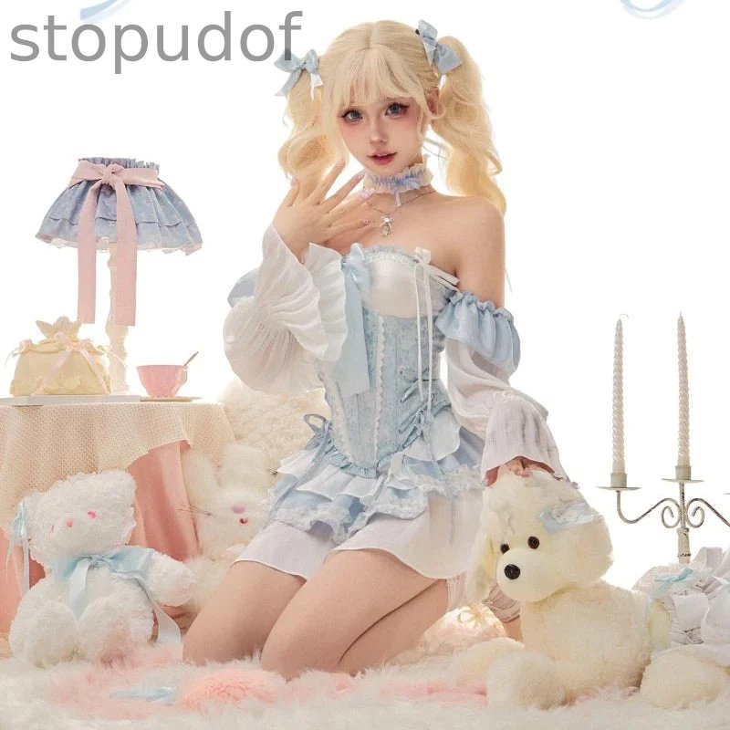 Blue Baby Doll Ruffled Outfit Set