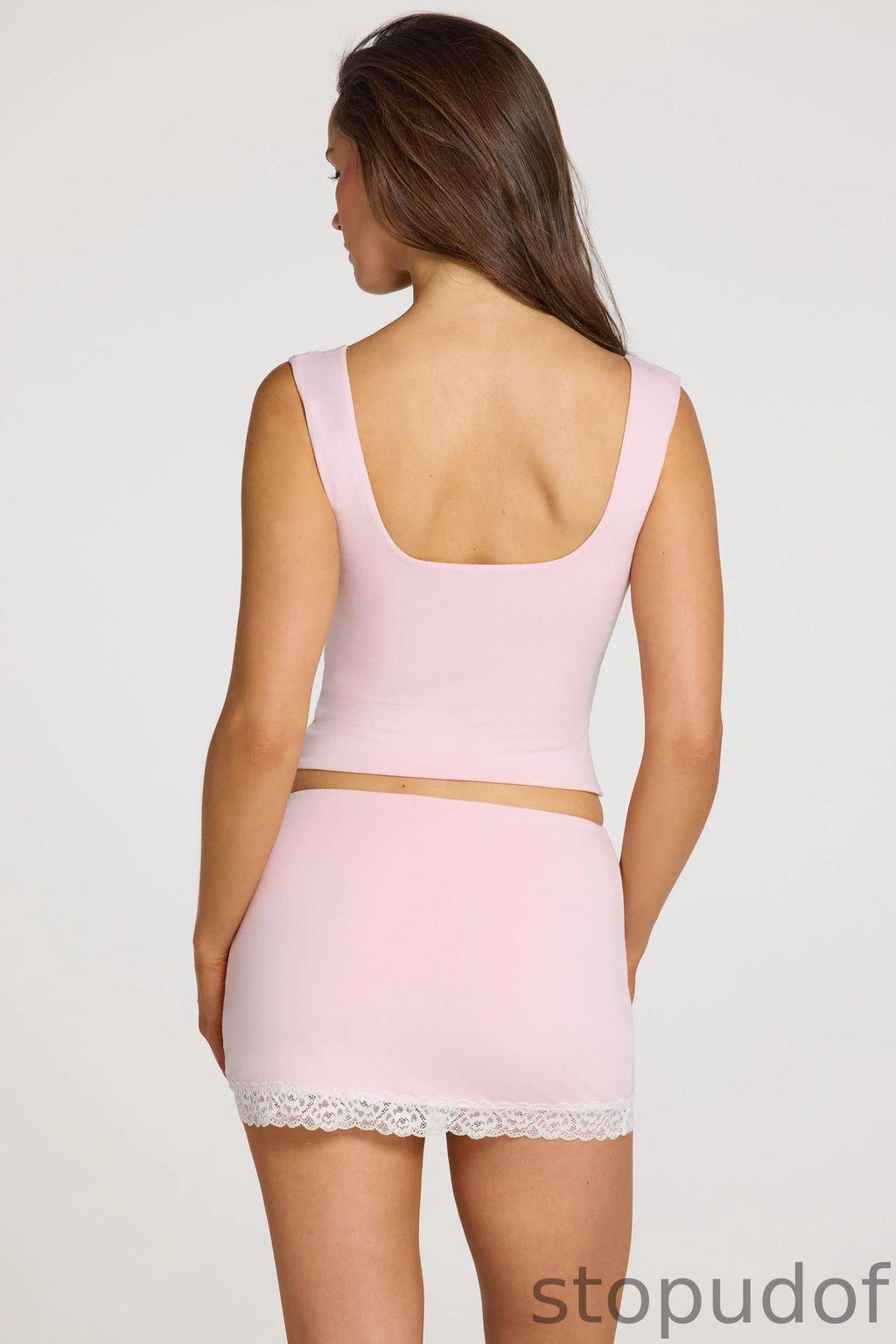 Modal Lace-Trim Top in Baby Pink