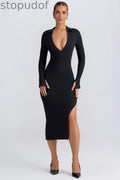 Modal Plunge V-Neck Midaxi Dress in Black