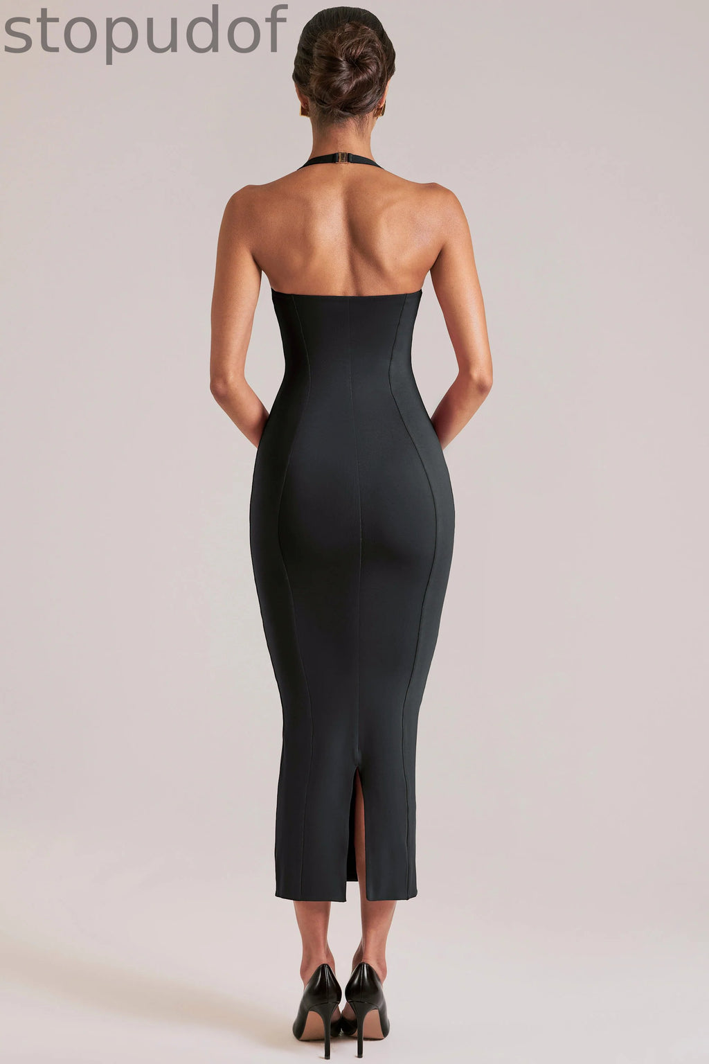 Halterneck Midaxi Dress in Black