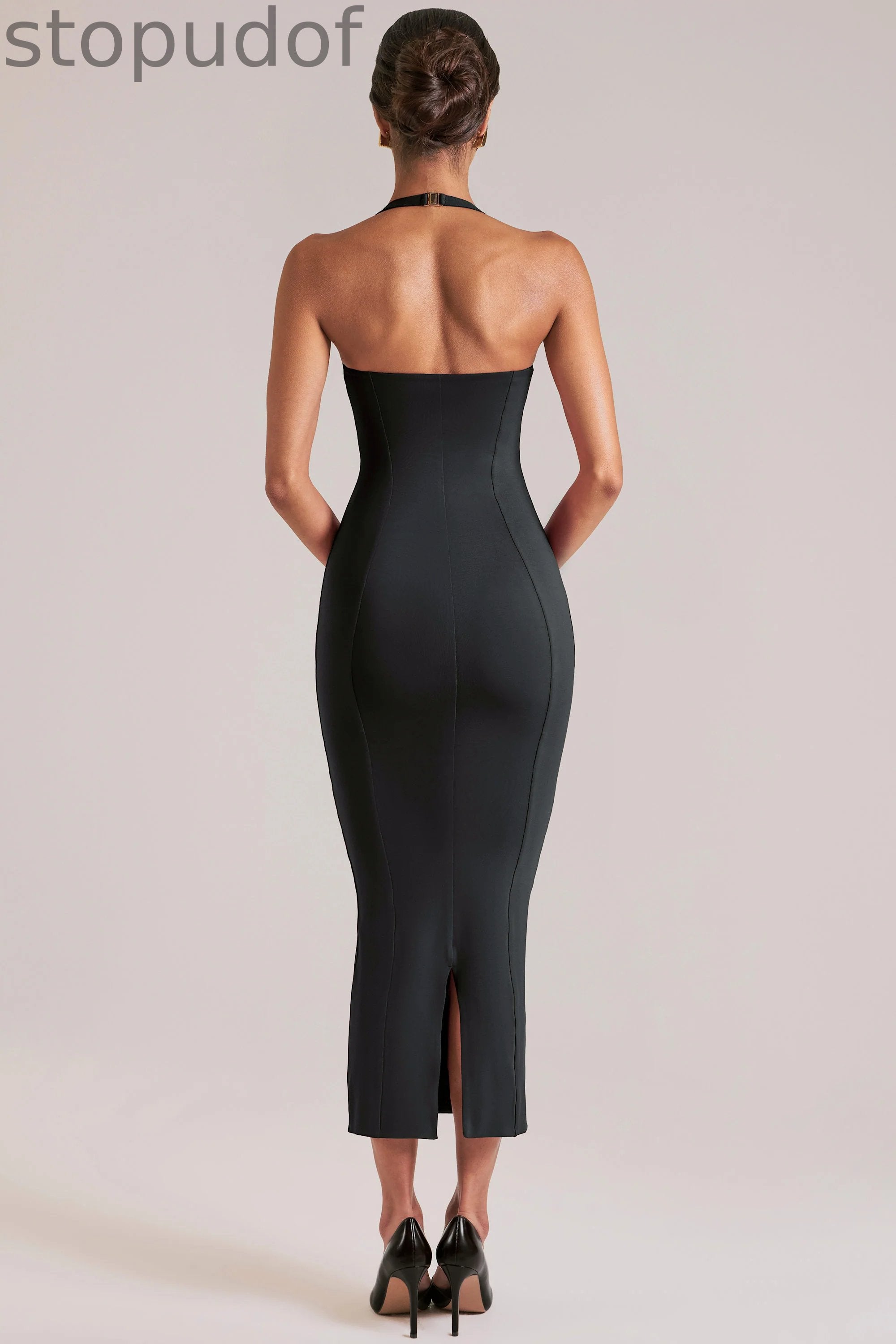 Halterneck Midaxi Dress in Black