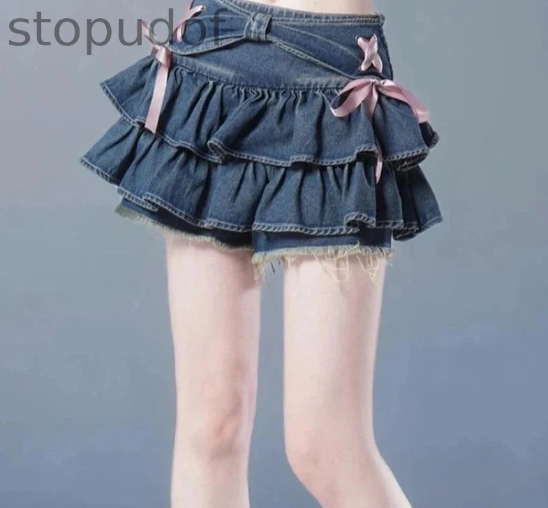 Y2K Ruffled Denim Mini Skirt