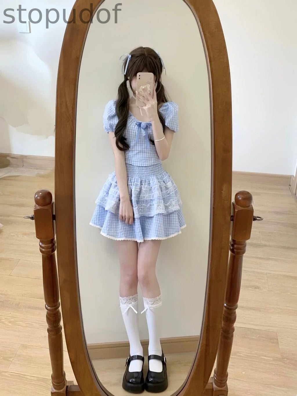 Blue Plaid Babydoll Outfit Set