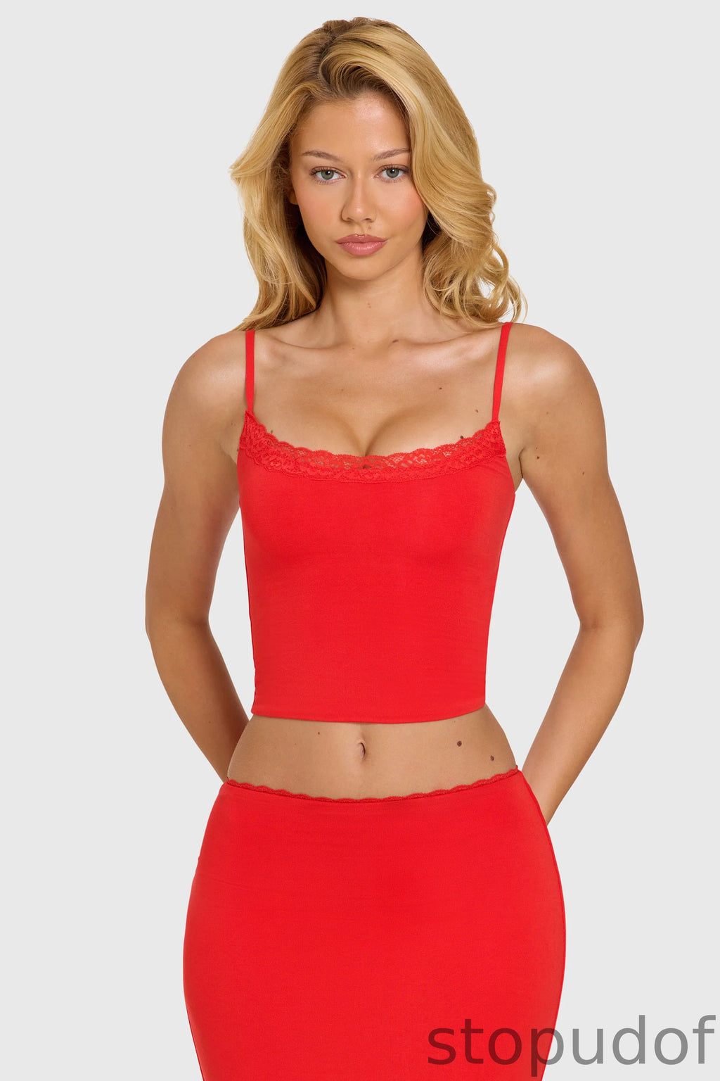 Modal Lace-Trim Top in Cherry