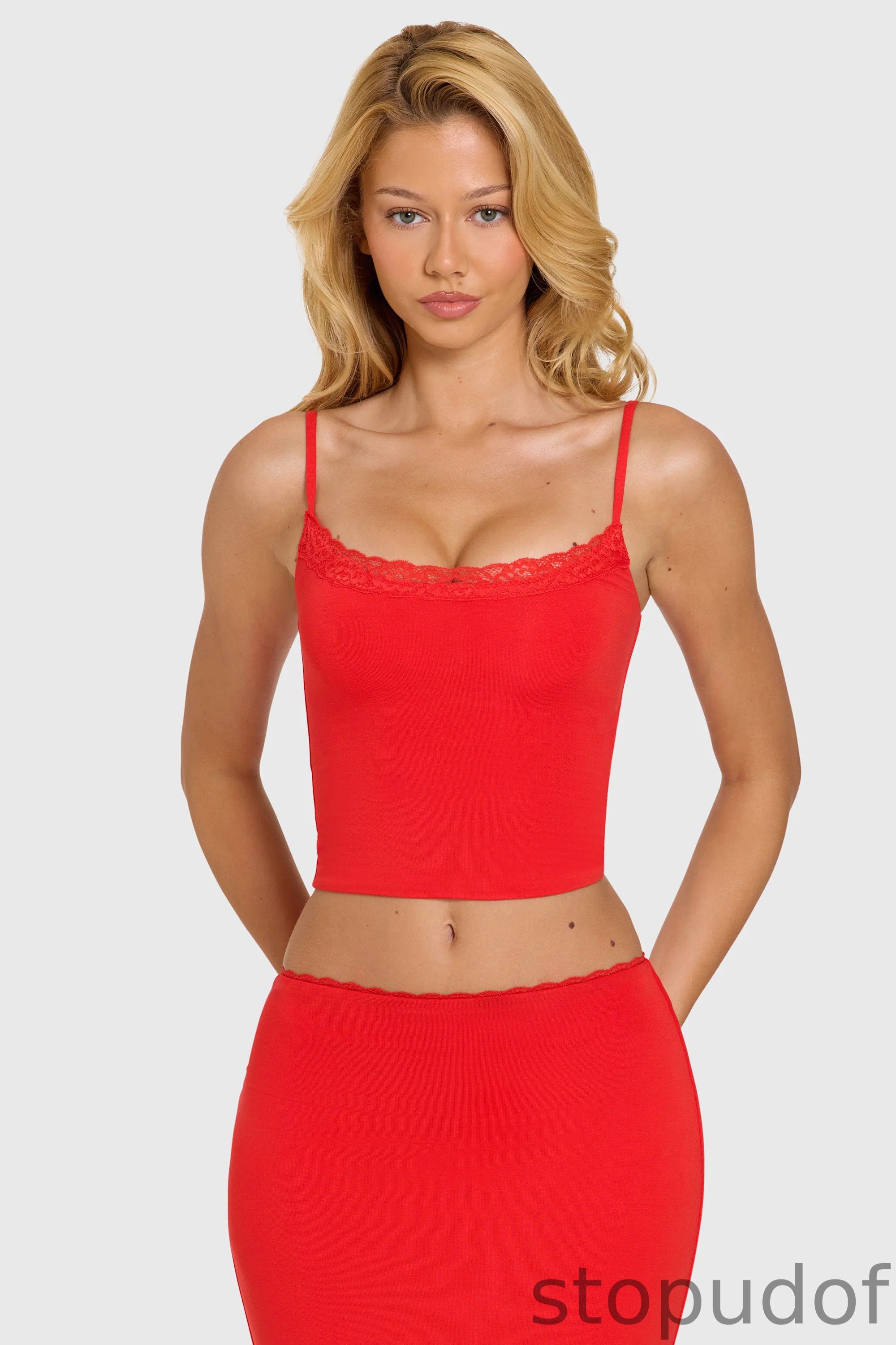 Modal Lace-Trim Top in Cherry