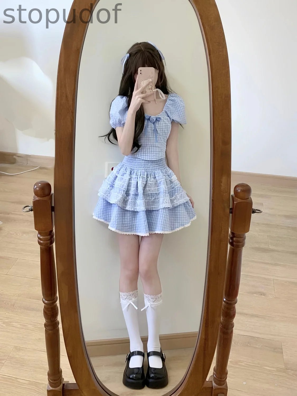 Blue Plaid Babydoll Outfit Set