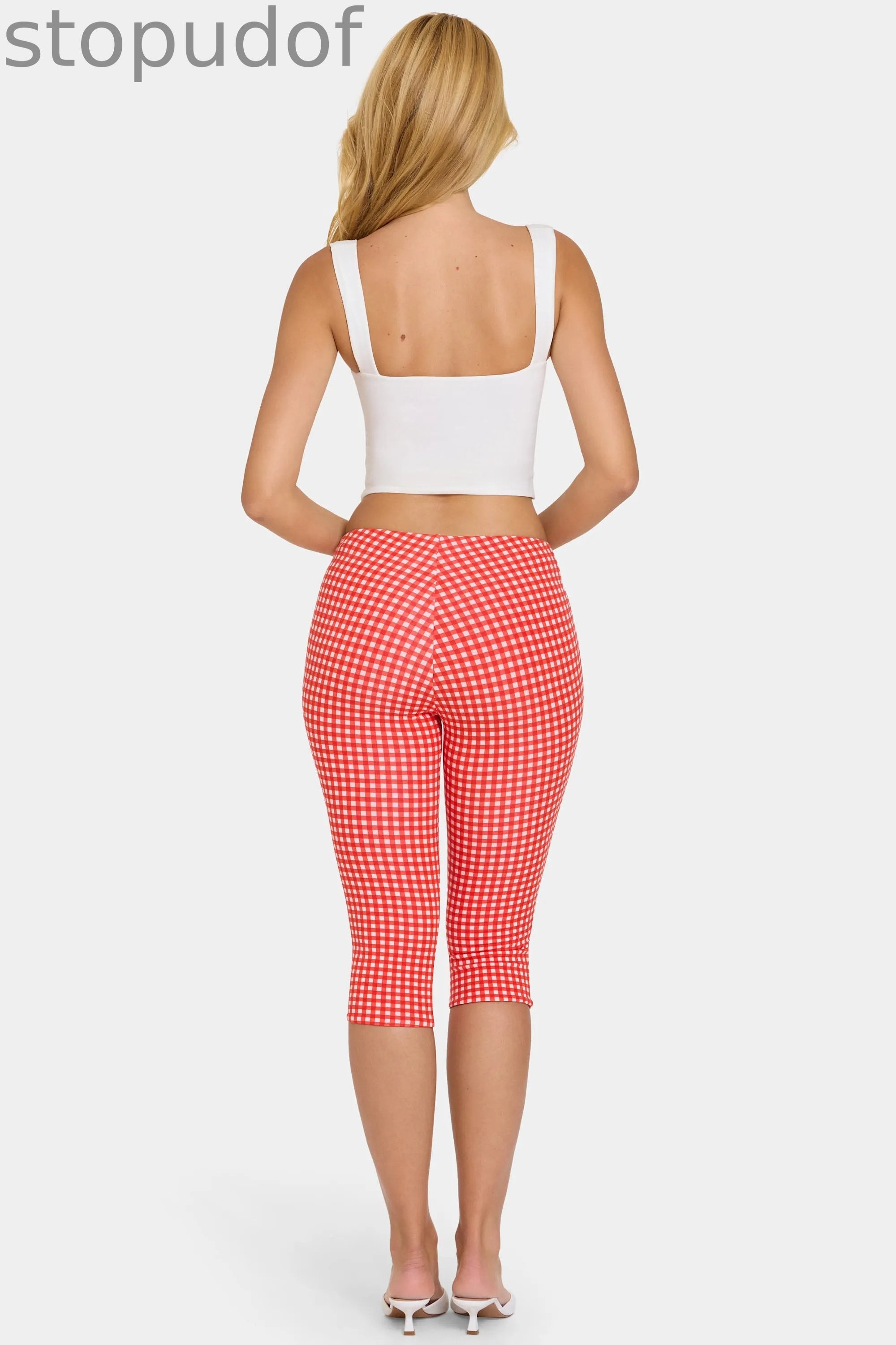 Modal Capri Leggings in Red Gingham