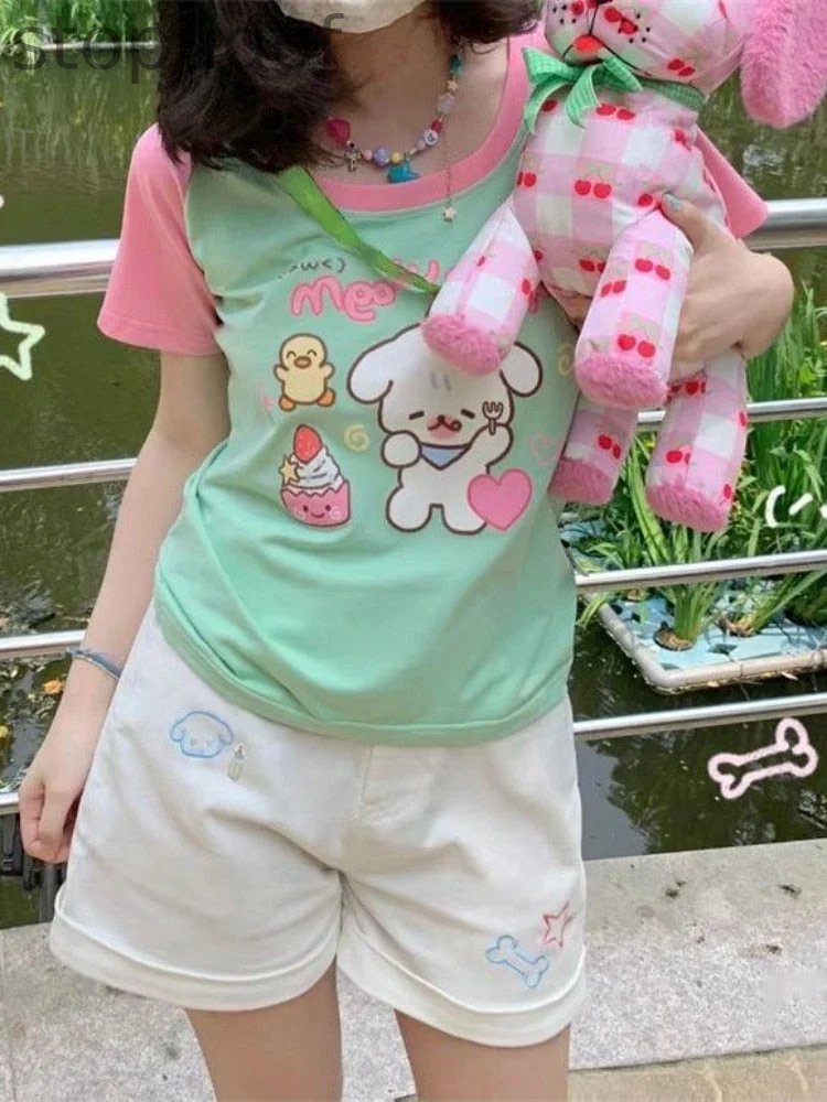 Green Kawaii Hungry Puppy Tee