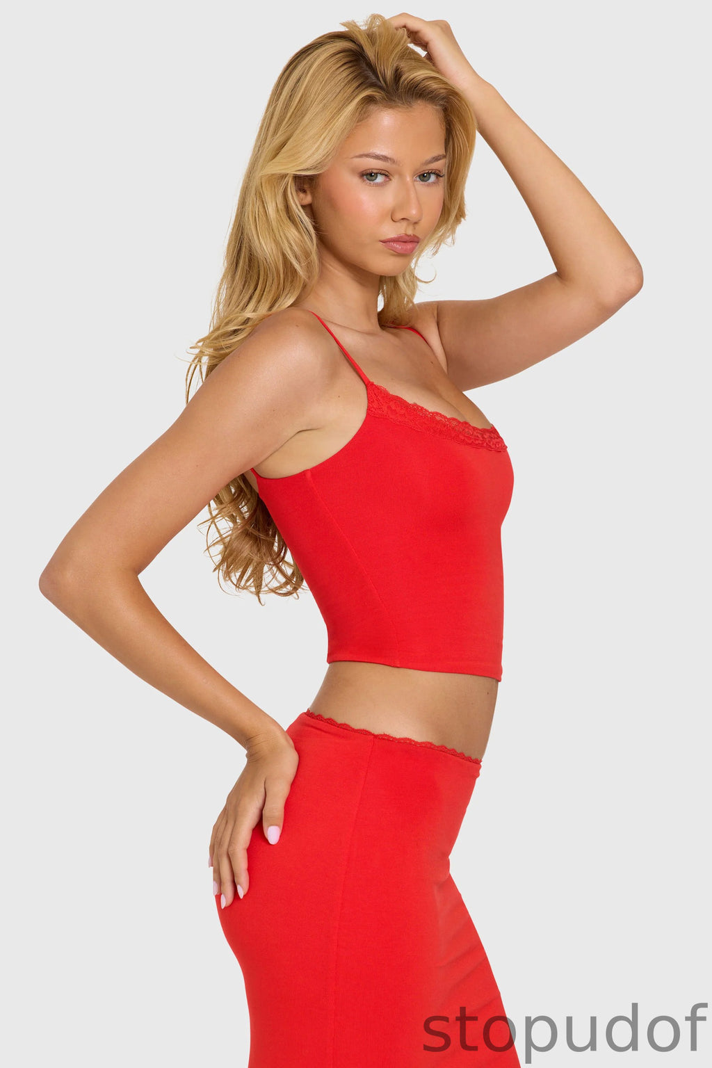 Modal Lace-Trim Top in Cherry