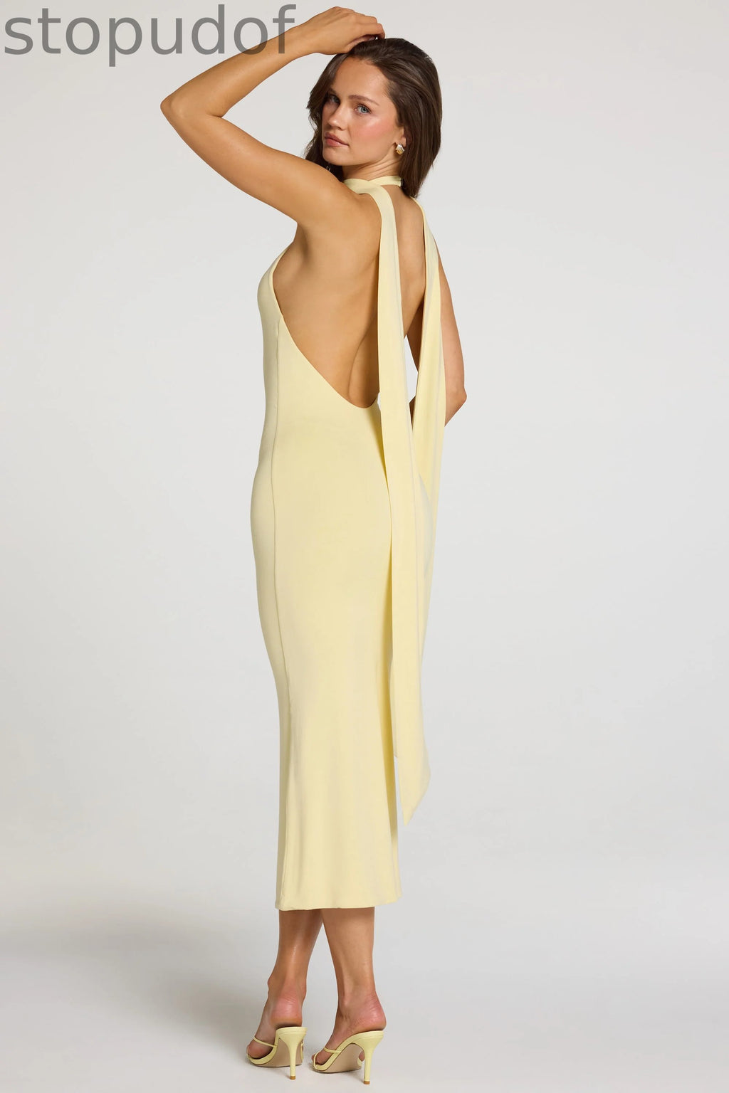 Modal Halterneck Midaxi Dress in Pastel Yellow